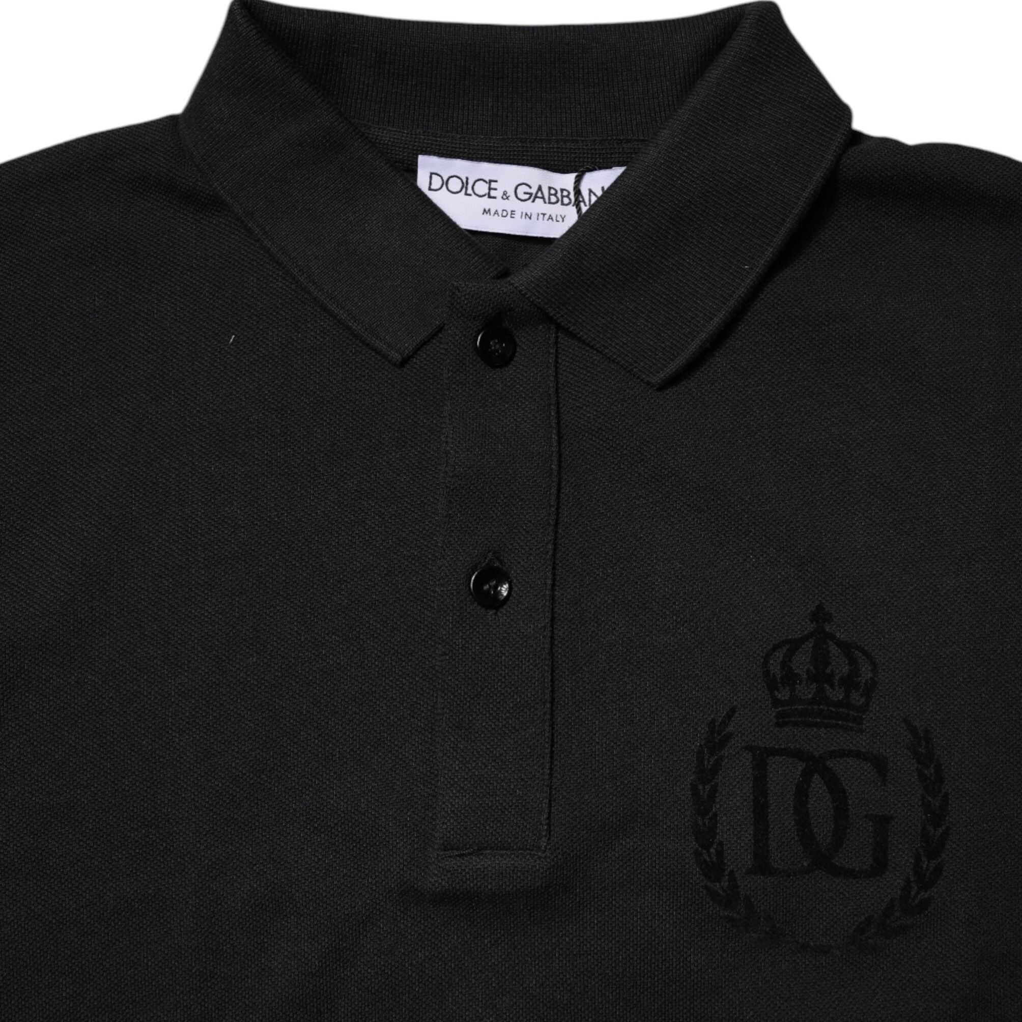Dolce & Gabbana Black Cotton DG Logo Collared Polo T-shirt