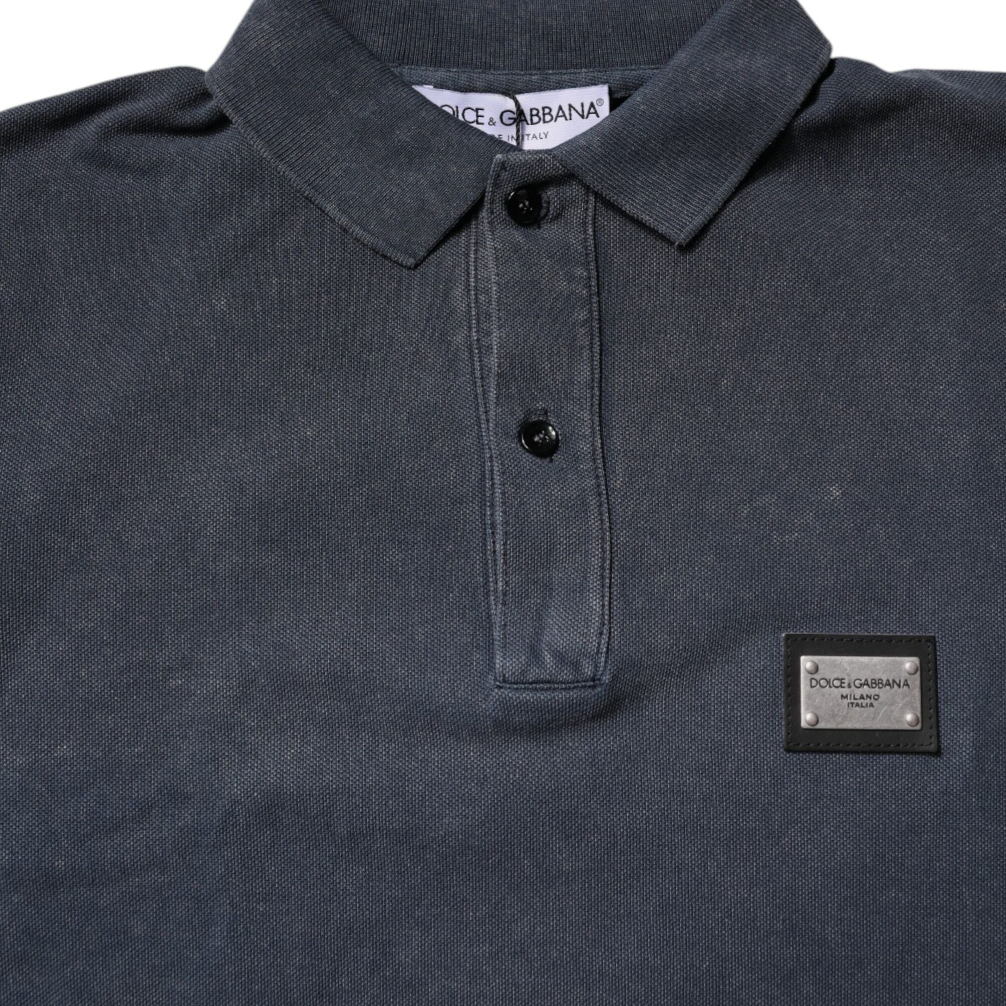 Dolce & Gabbana Dark Blue Logo Plaque Cotton Men Polo Shirt T-shirt