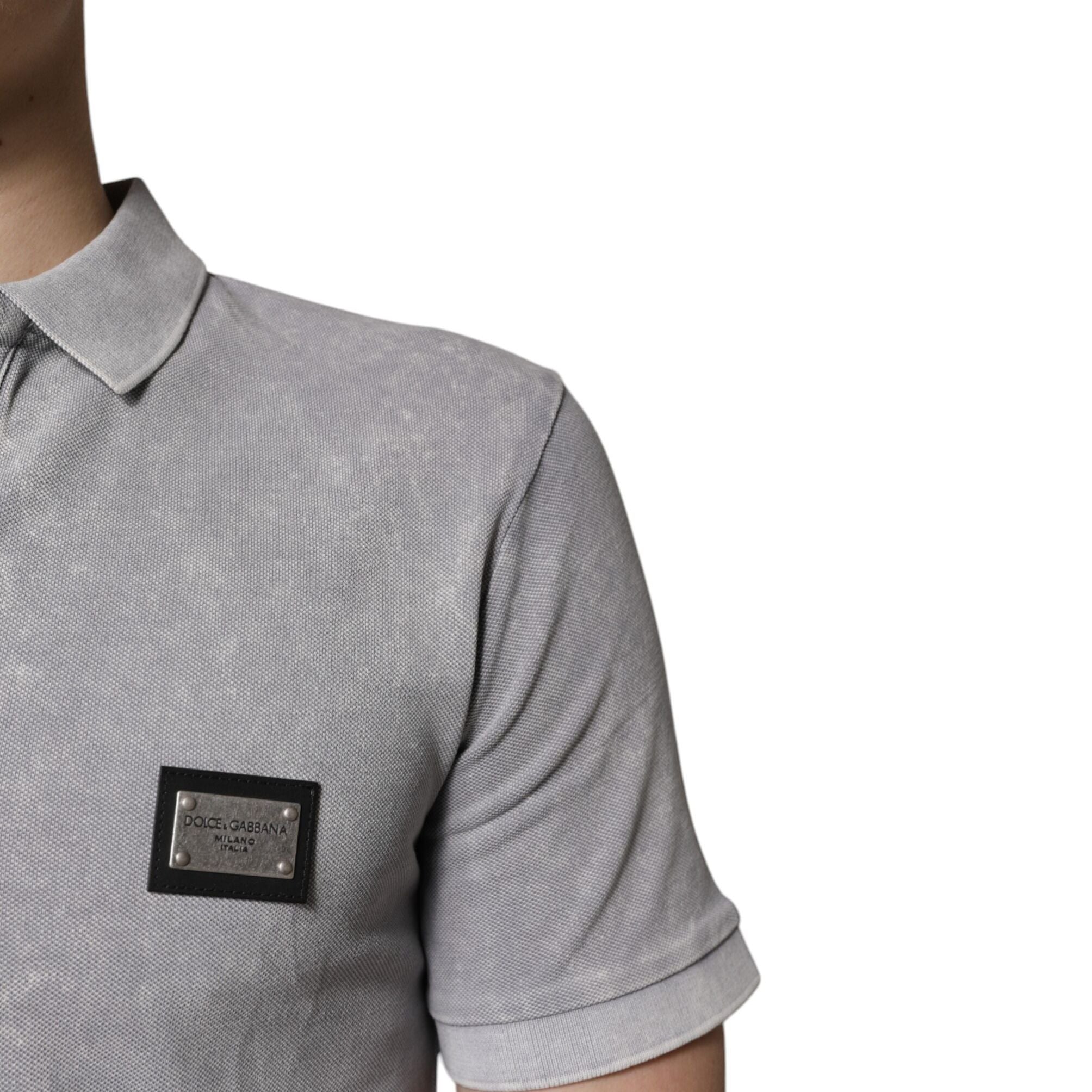 Dolce & Gabbana Gray Logo Plaque Cotton Men Polo Shirt T-shirt