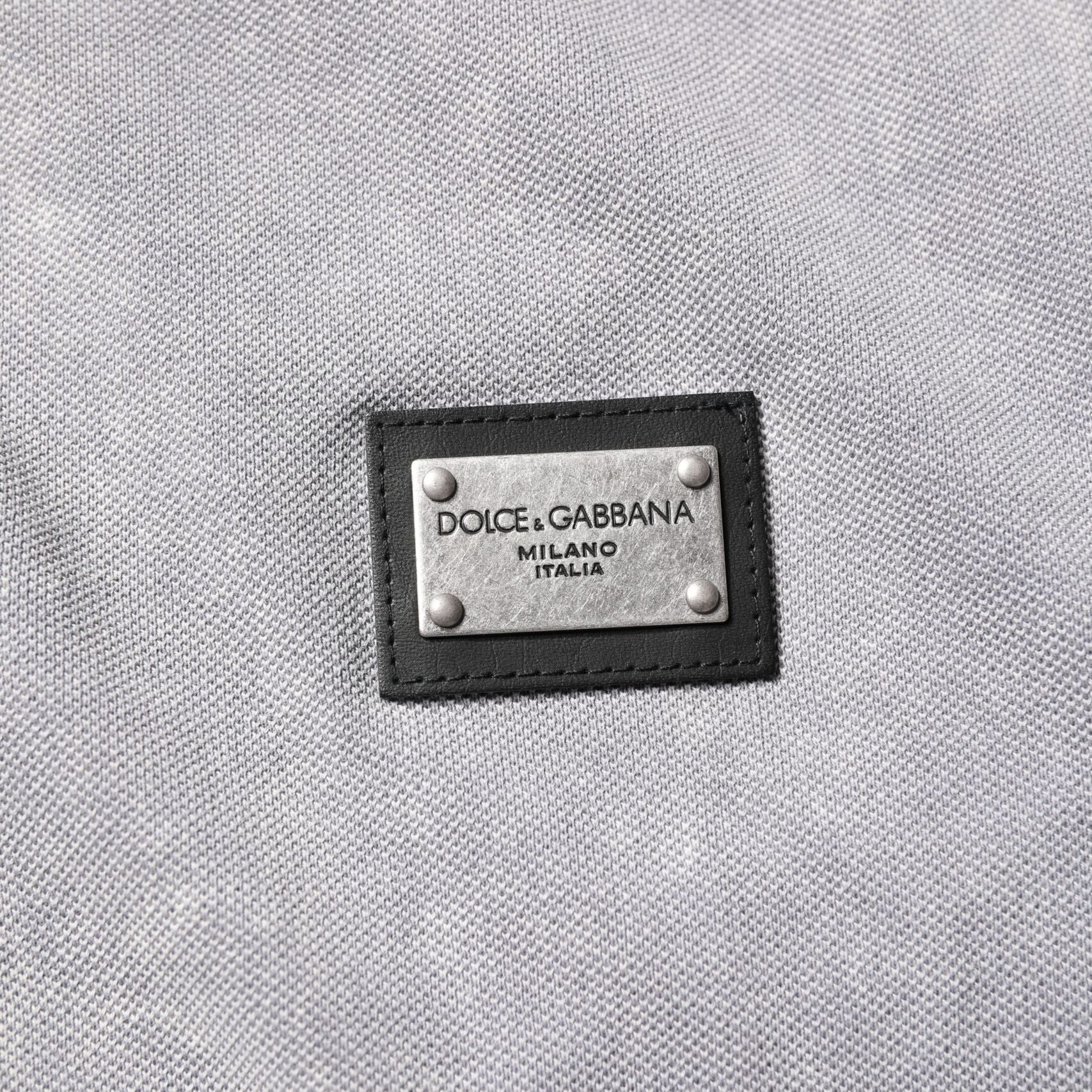 Dolce & Gabbana Gray Logo Plaque Cotton Men Polo Shirt T-shirt