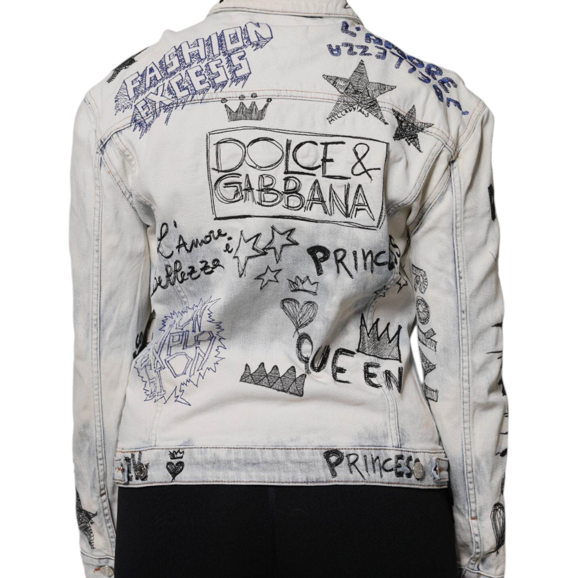 Dolce & Gabbana Light Blue Graffiti Button Down Denim Jacket