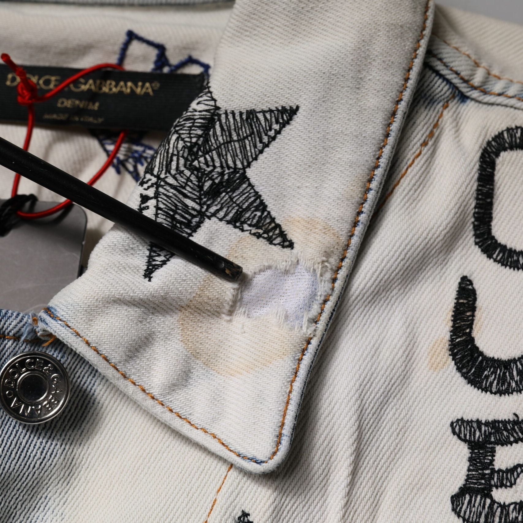 Dolce & Gabbana Light Blue Graffiti Button Down Denim Jacket