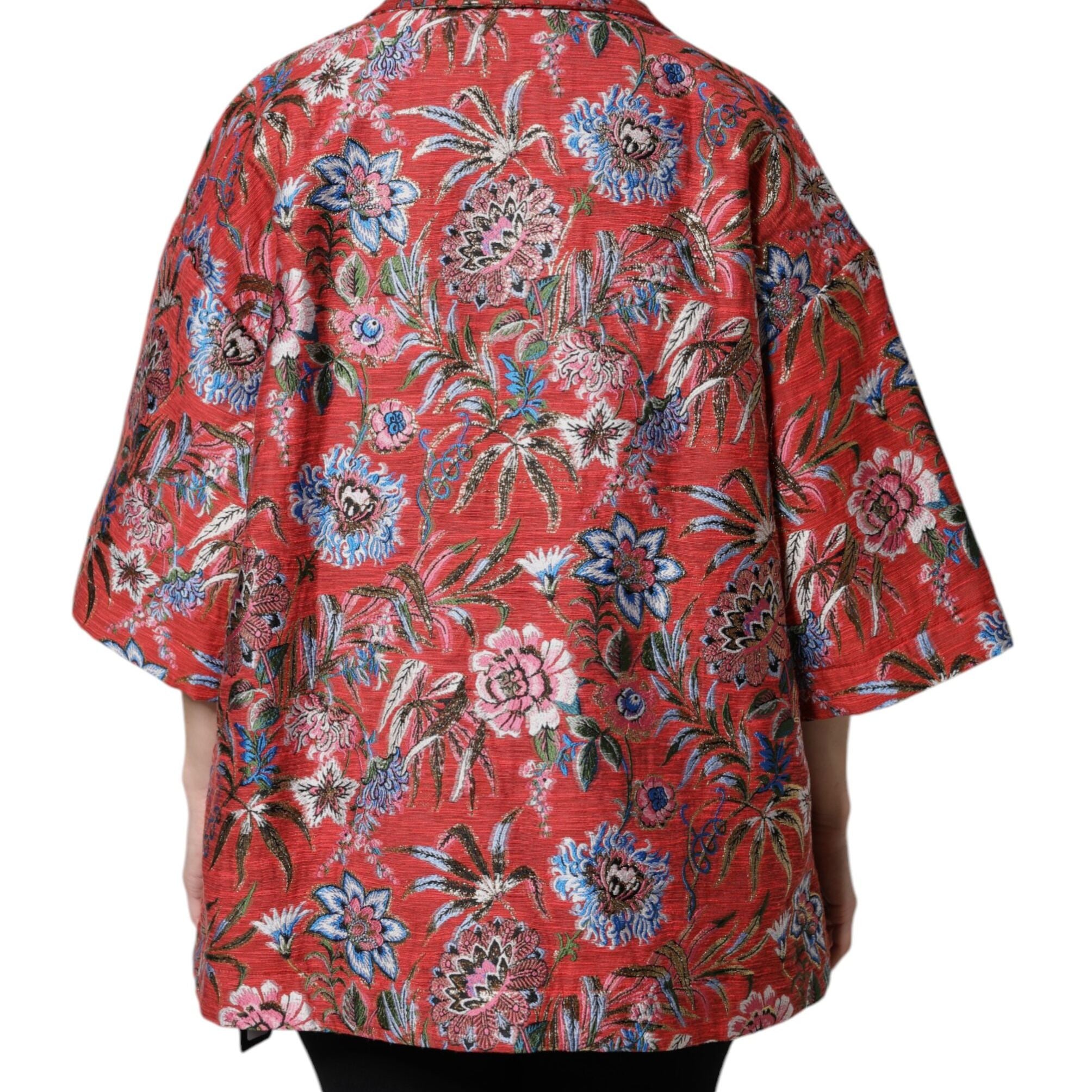 Dolce & Gabbana Red Floral Jacquard Button Down Coat Jacket