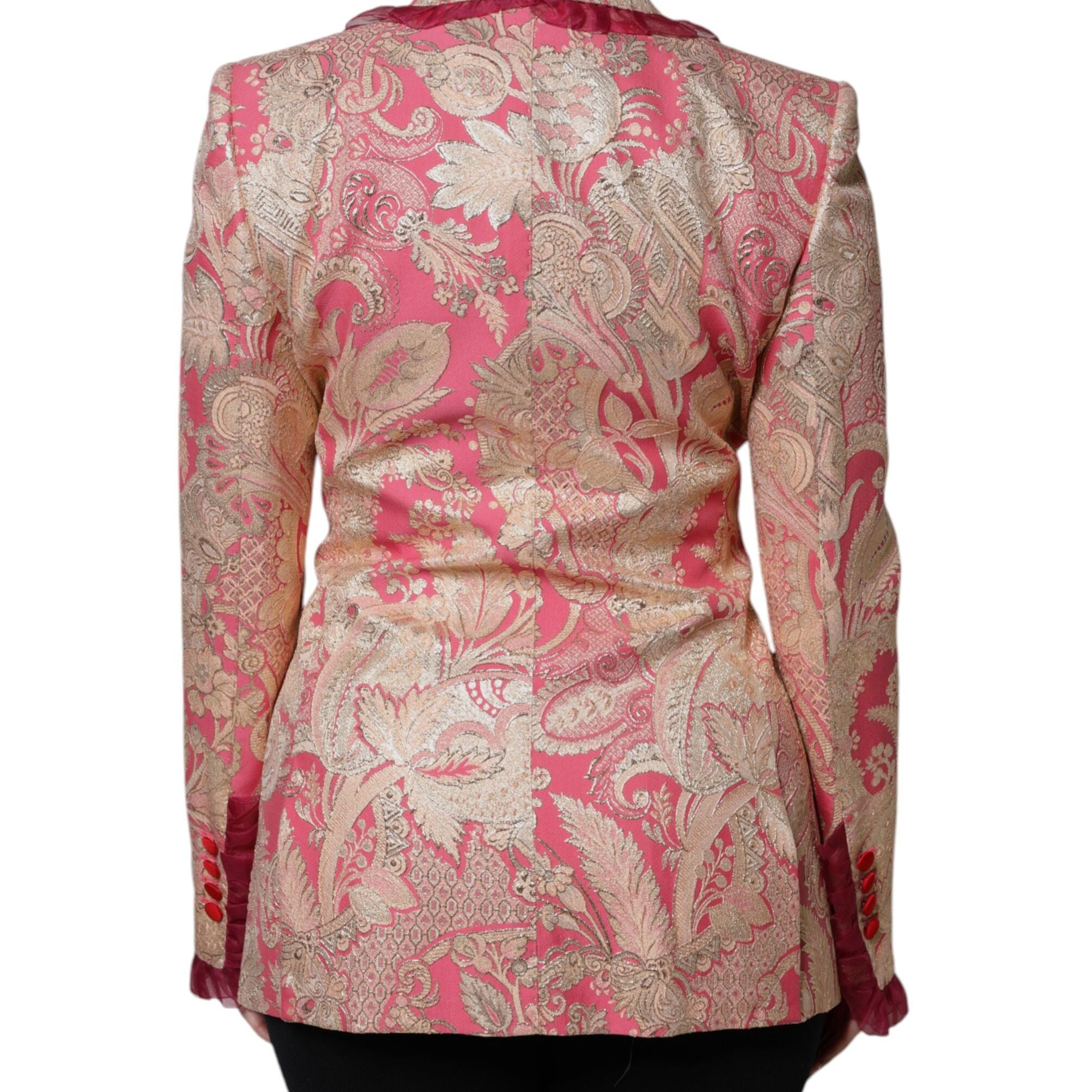 Dolce & Gabbana Pink Gold Jacquard Nylon Coat Blazer Jacket