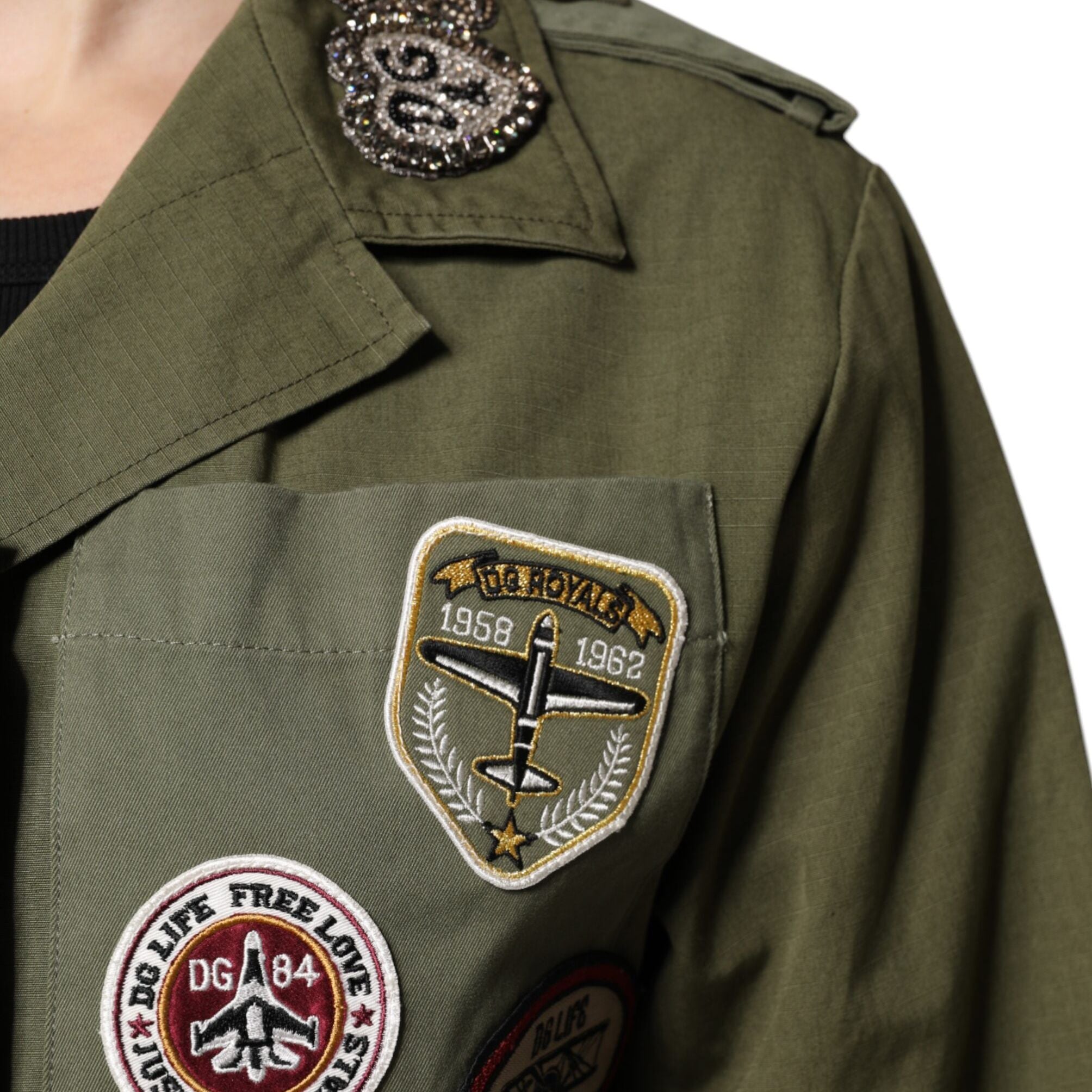 Dolce & Gabbana Military Green Queen Embellished Coat Jacket
