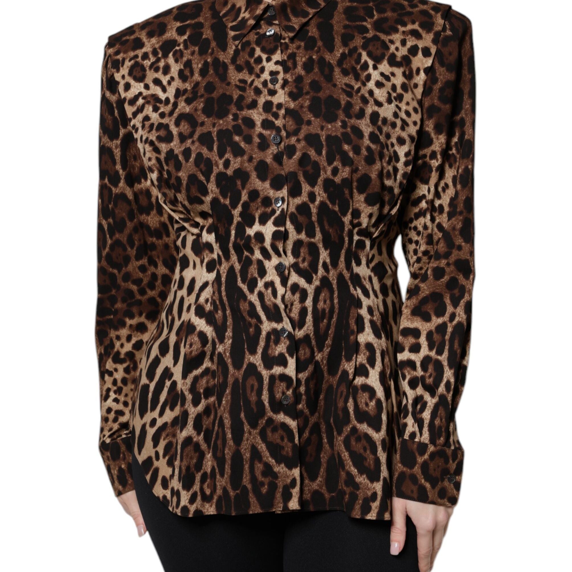 Dolce & Gabbana Brown Leopard Silk Button Down Coat Jacket