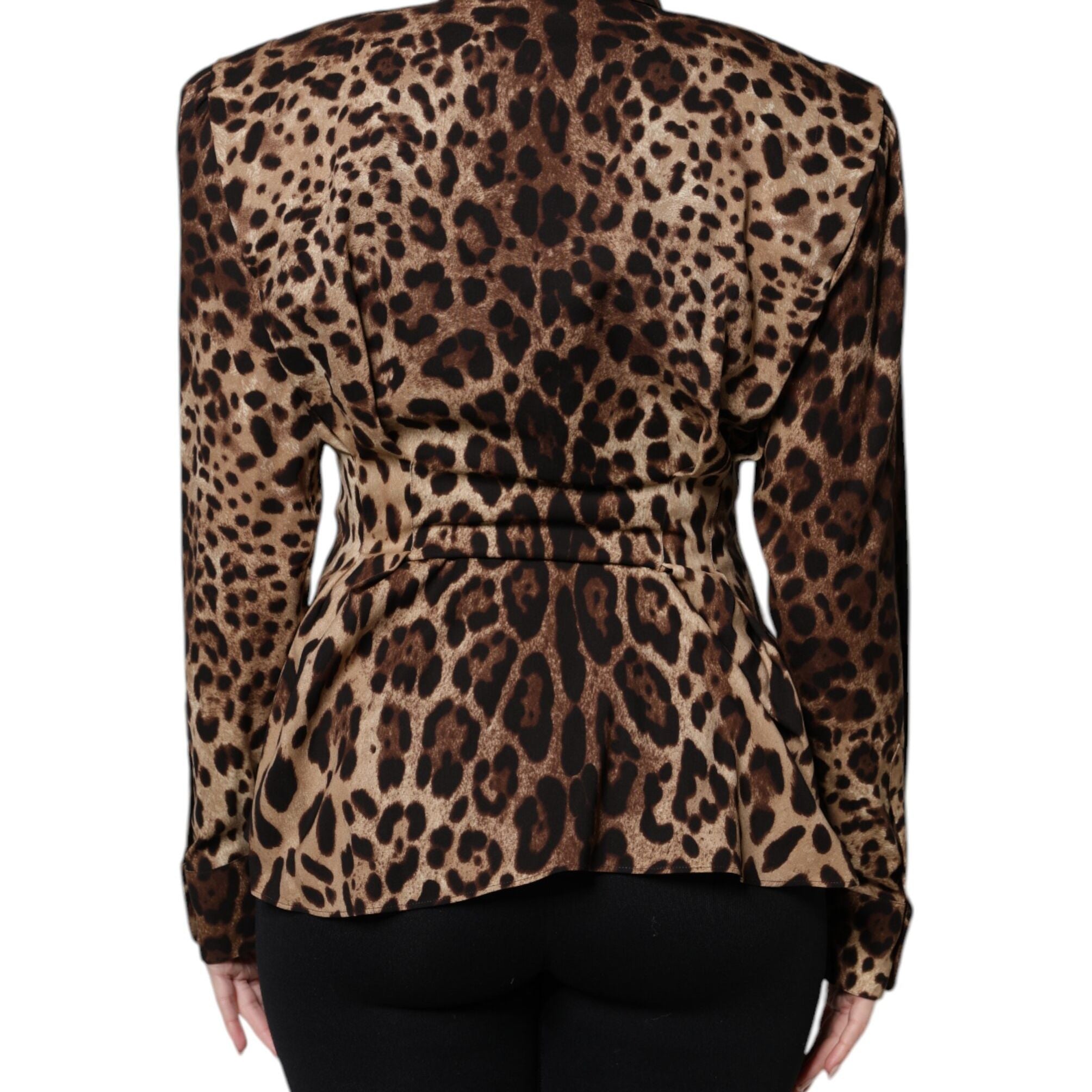Dolce & Gabbana Brown Leopard Silk Button Down Coat Jacket