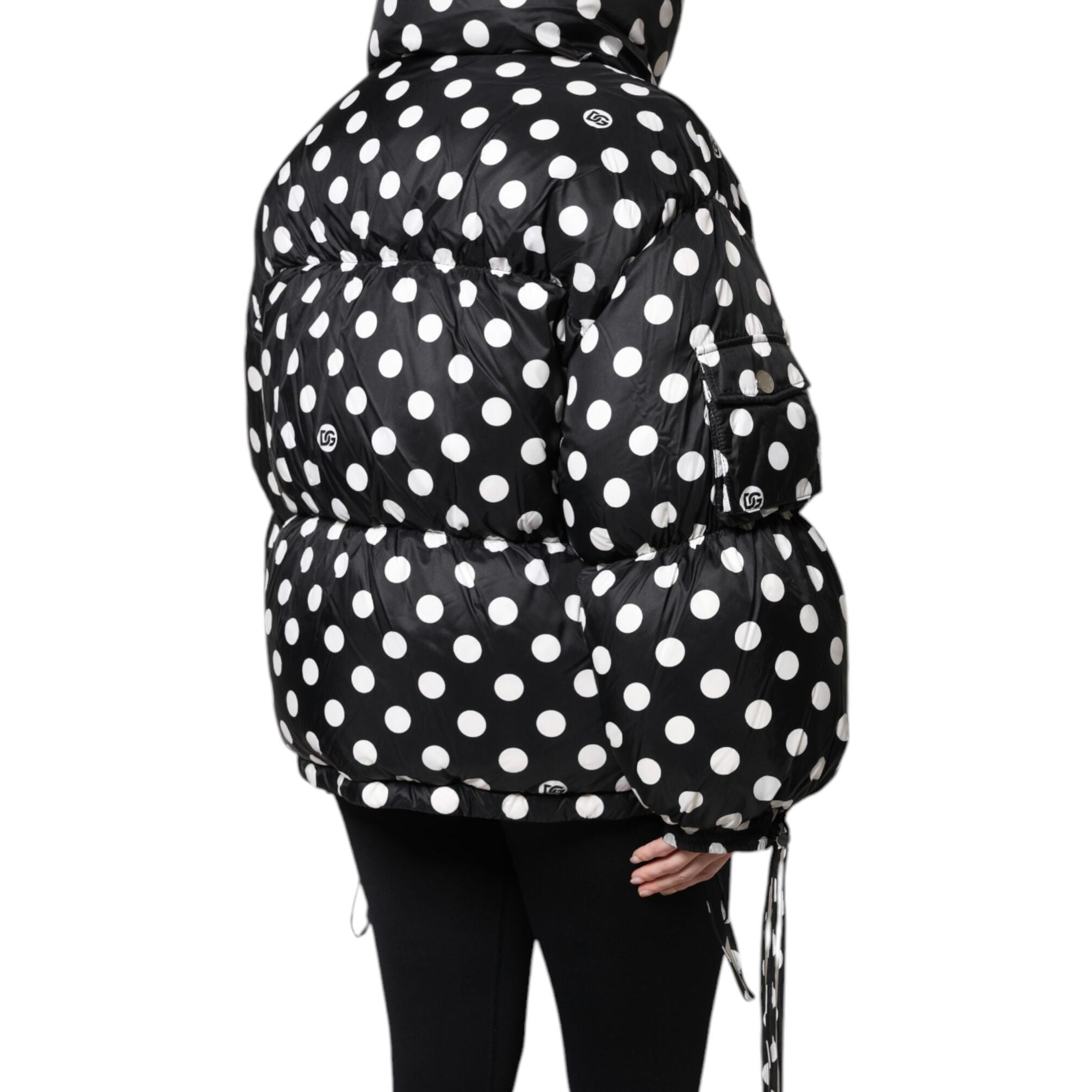 Dolce & Gabbana Black White Polka Dot Full Zip Puffer Jacket