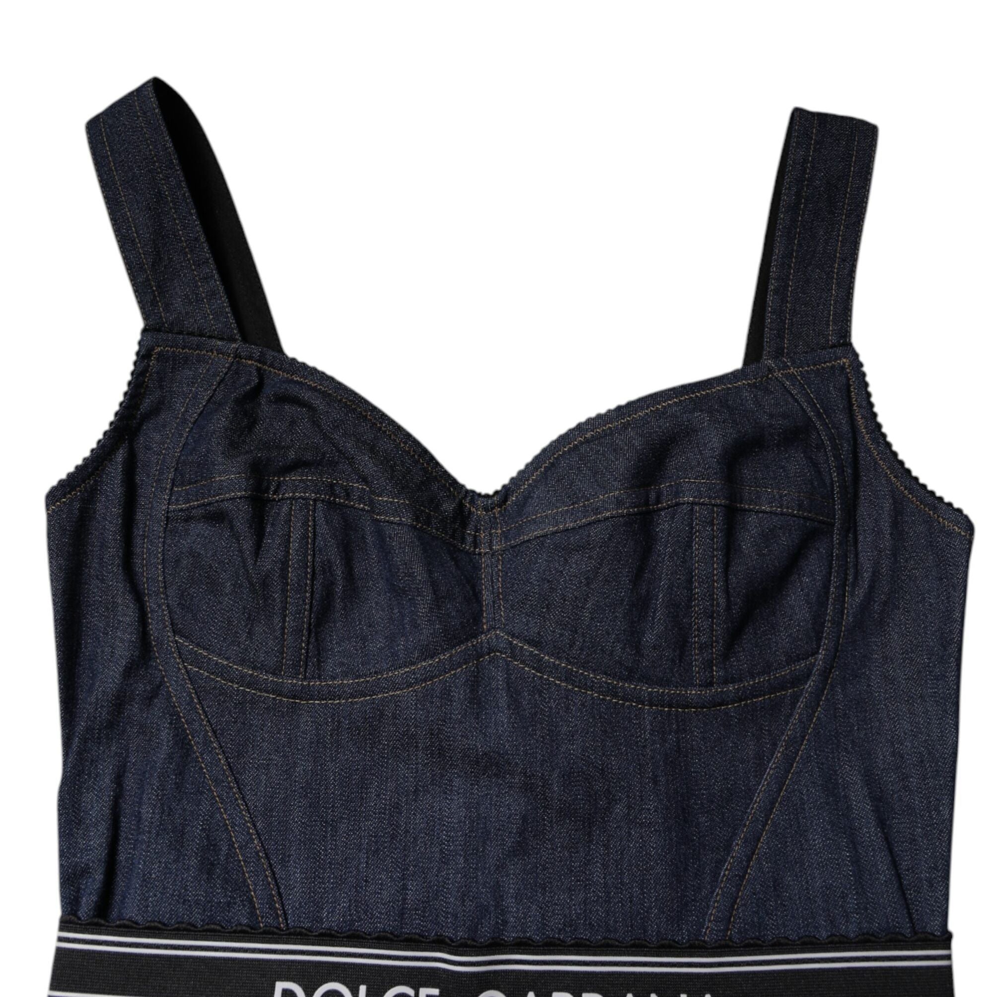 Dolce & Gabbana Blue Cotton Stretch Sleeveless Bodycon Denim Bodysuit