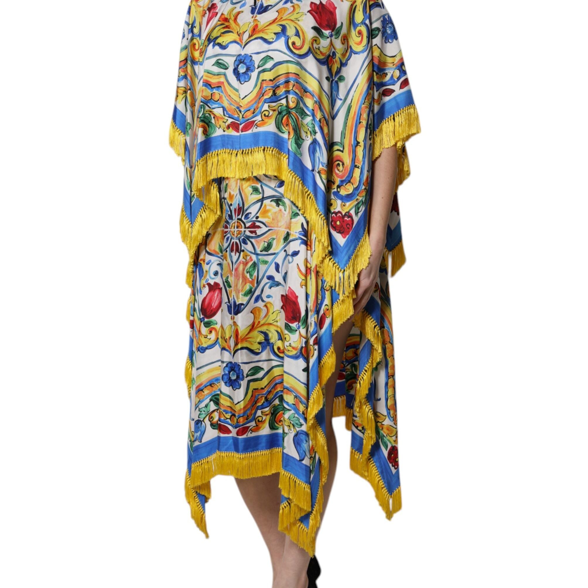 Dolce & Gabbana Multicolor Majolica Kaftan Short Sleeves Maxi Dress