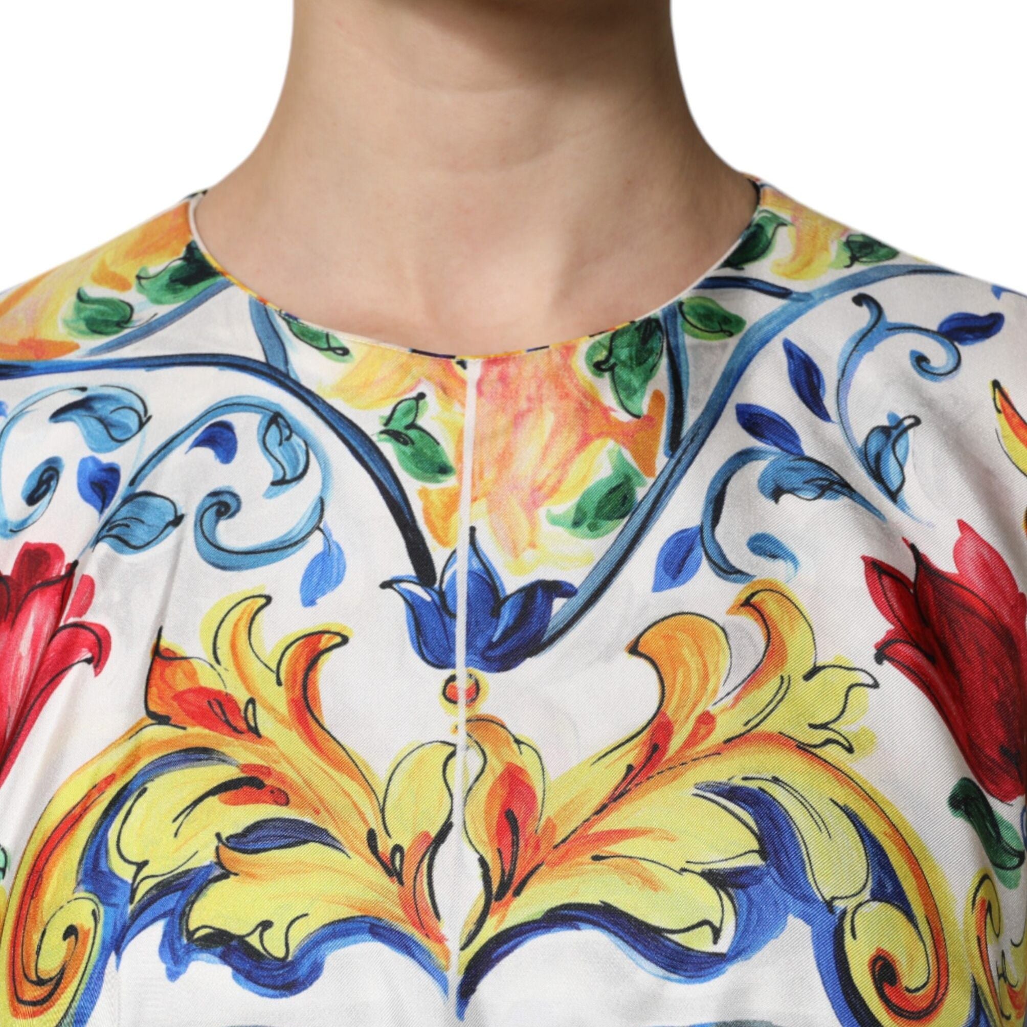Dolce & Gabbana Multicolor Majolica Kaftan Short Sleeves Maxi Dress