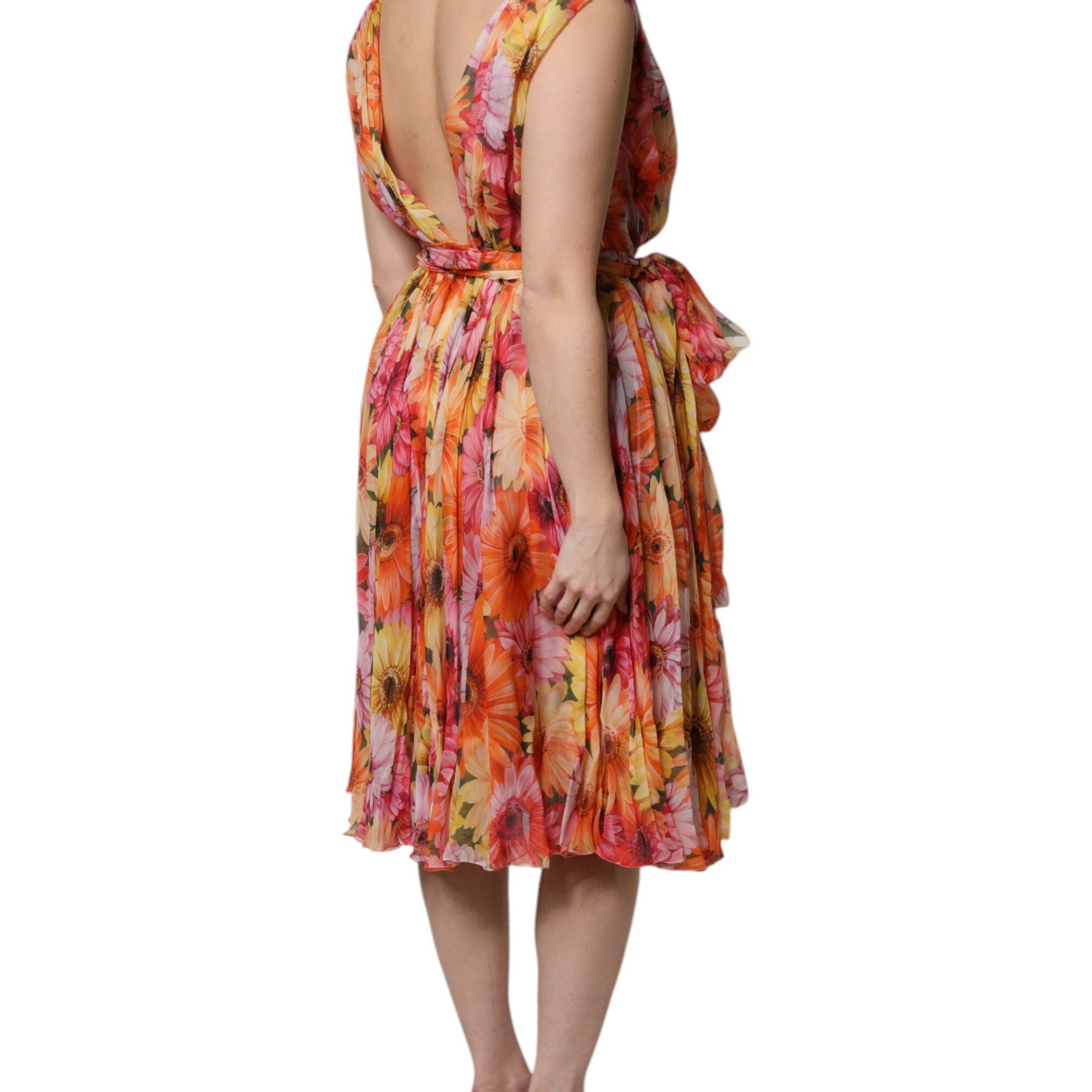 Dolce & Gabbana Multicolor Floral Silk V-neck Chiffon Dress