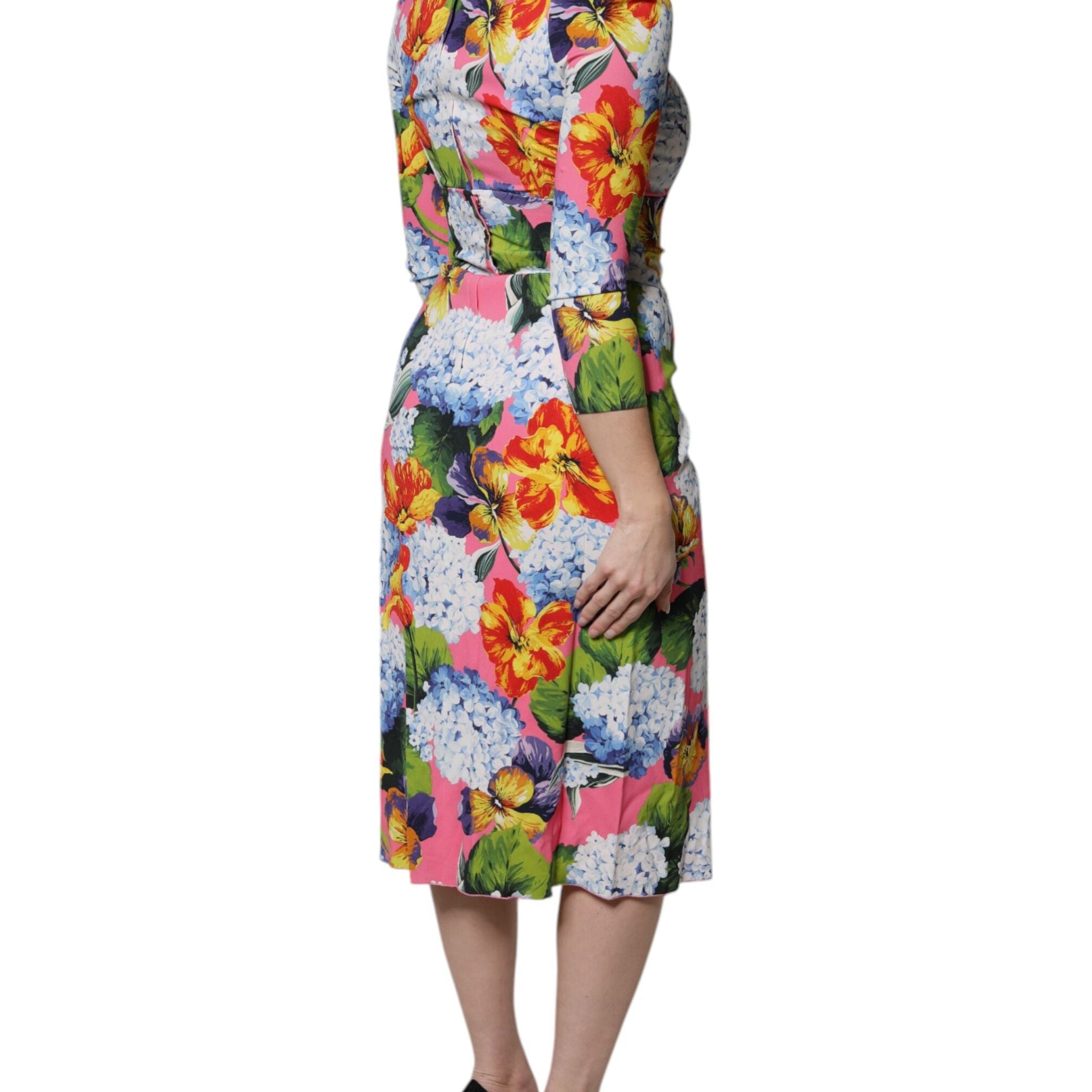 Dolce & Gabbana Multicolor Floral Side Slit Midi Dress
