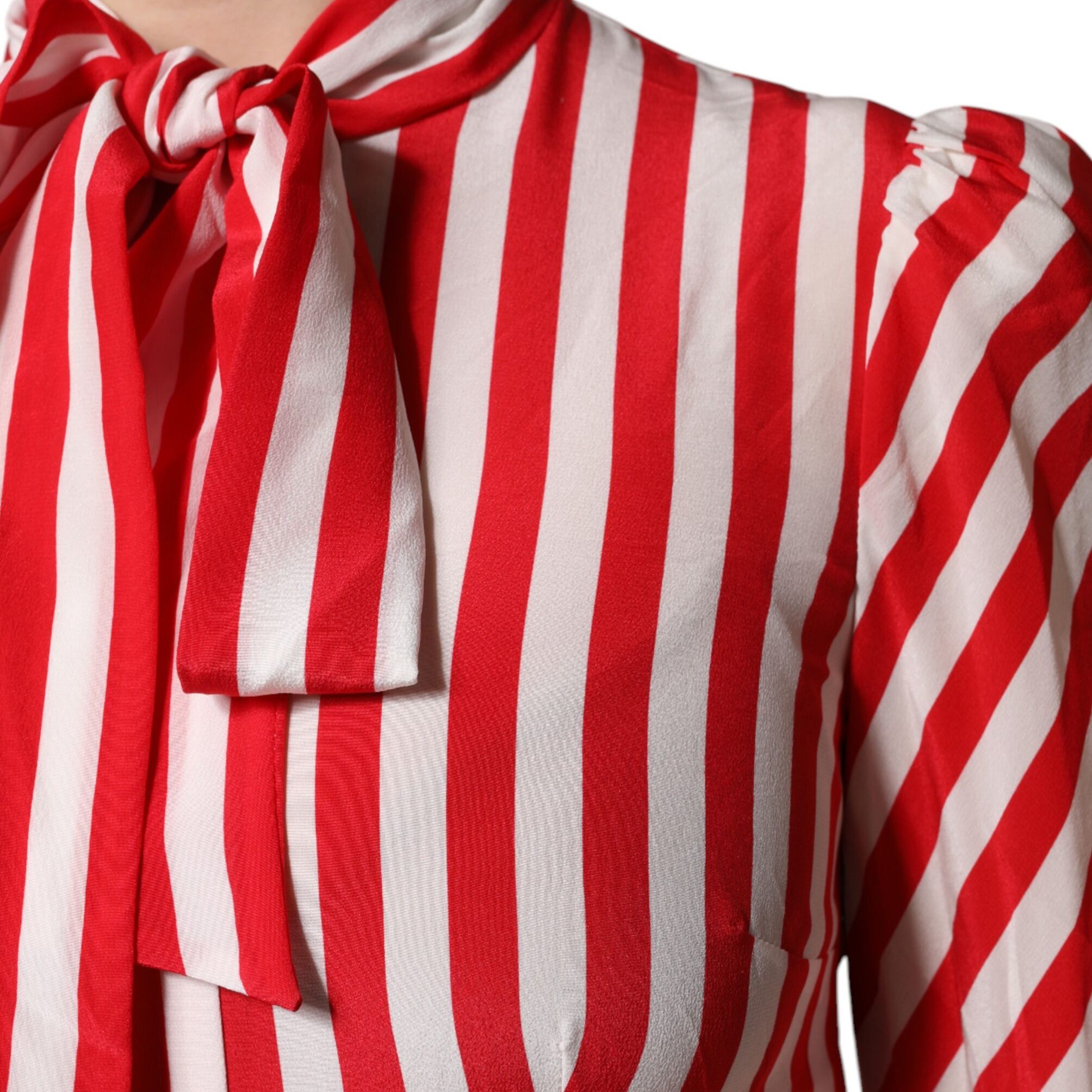 Dolce & Gabbana White Red Stripes Long Sleeves Midi Dress