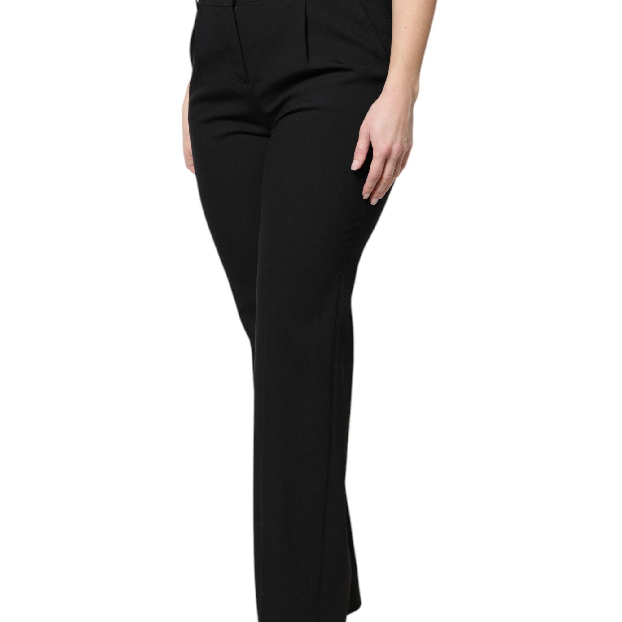 Dolce & Gabbana Black Wool High Waist Boot Cut Dress Pants