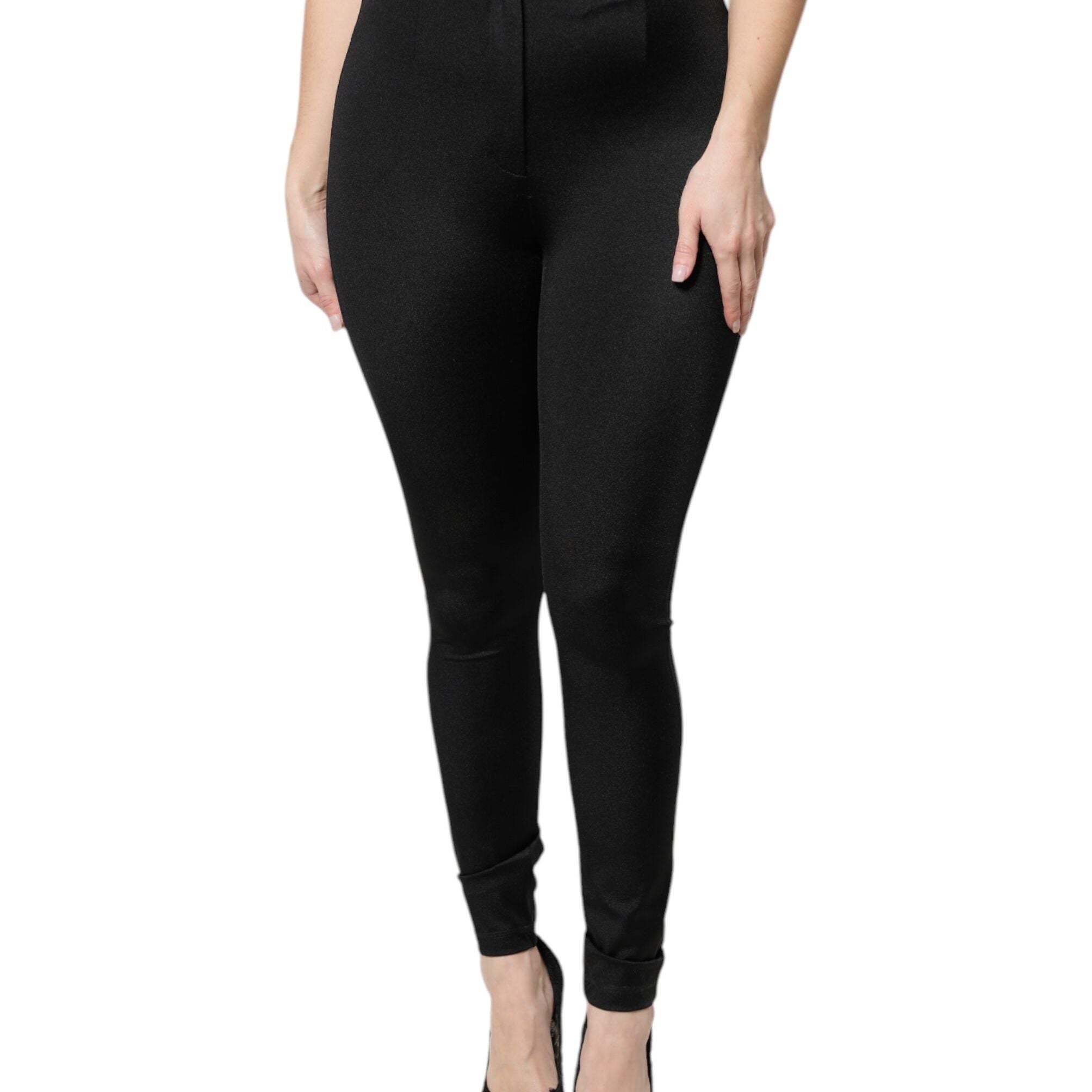 Dolce & Gabbana Black Nylon High Waist Slim Fit Pants