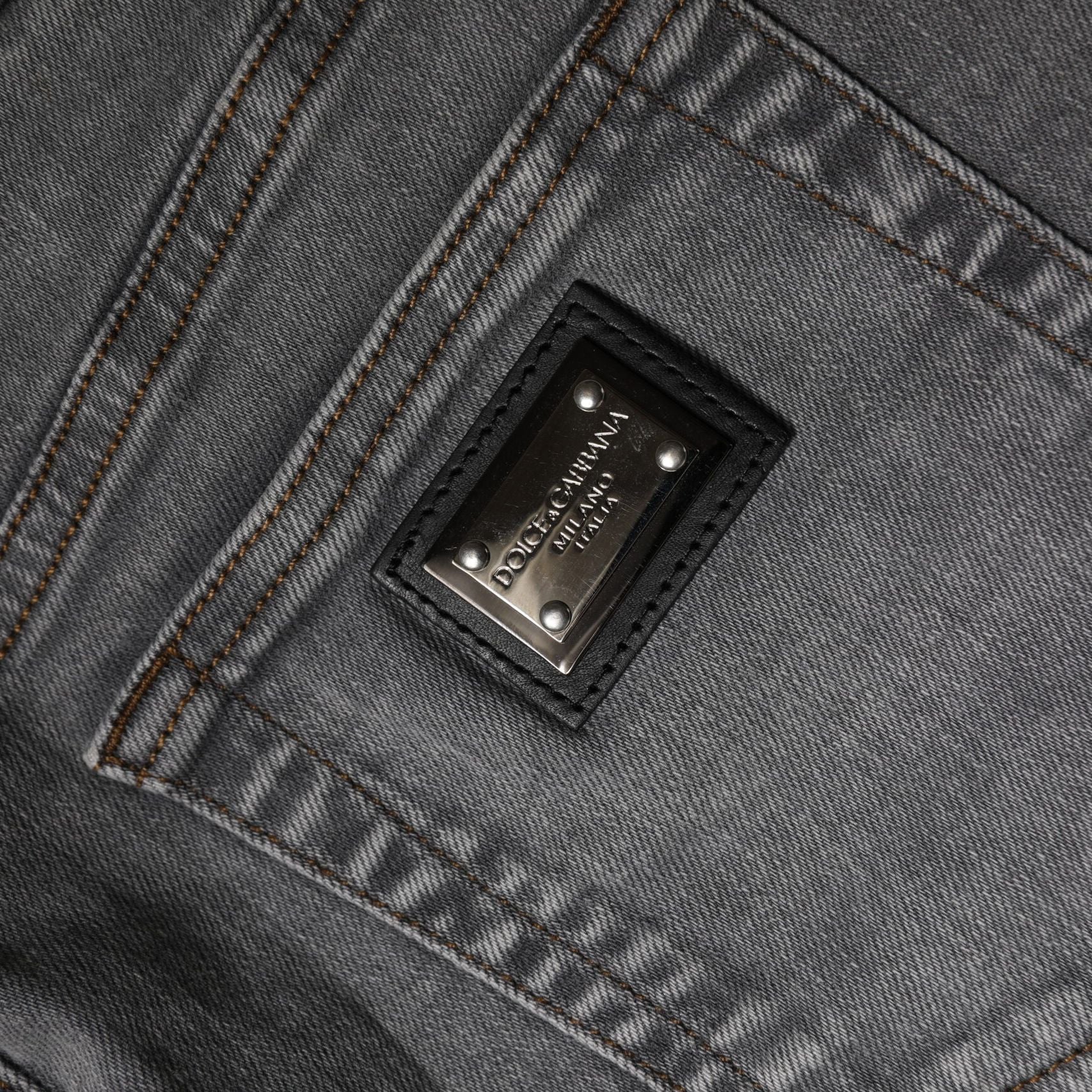 Dolce & Gabbana Gray Cotton Stretch Mid Waist Denim Mini Skirt