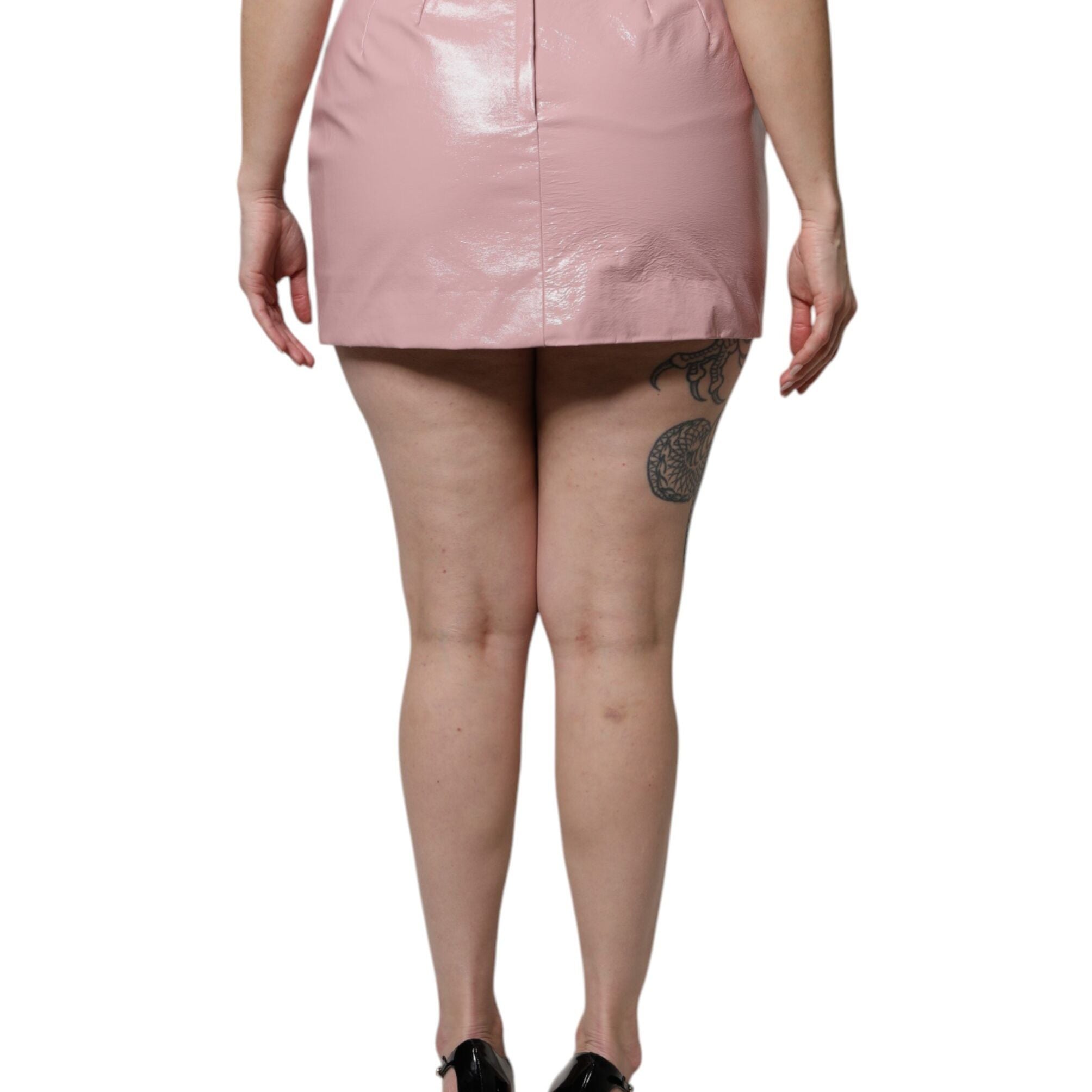 Dolce & Gabbana Glossy Pink Cotton High Waist Mini Skirt