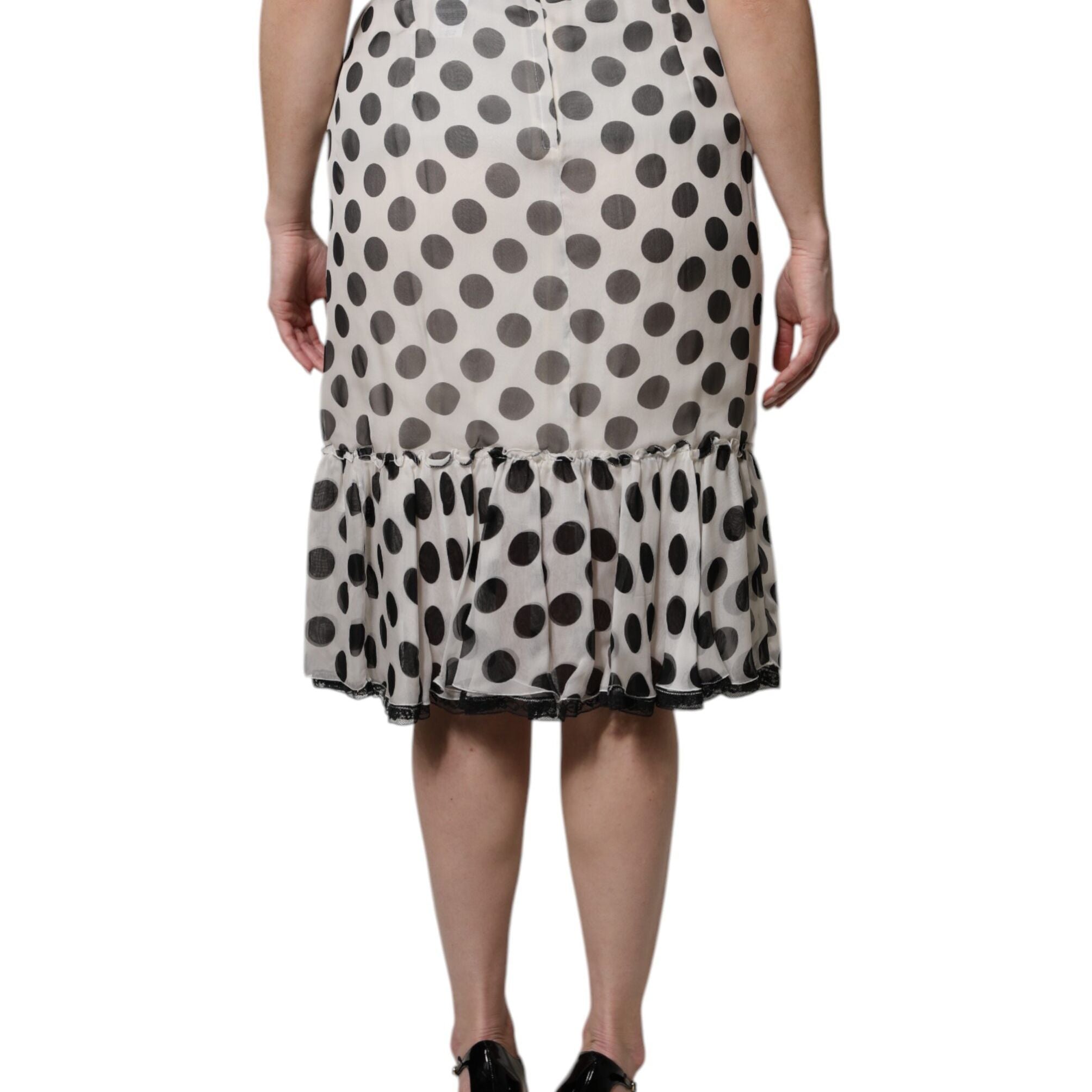 Dolce & Gabbana White Black Polka Dots Knee Length Skirt