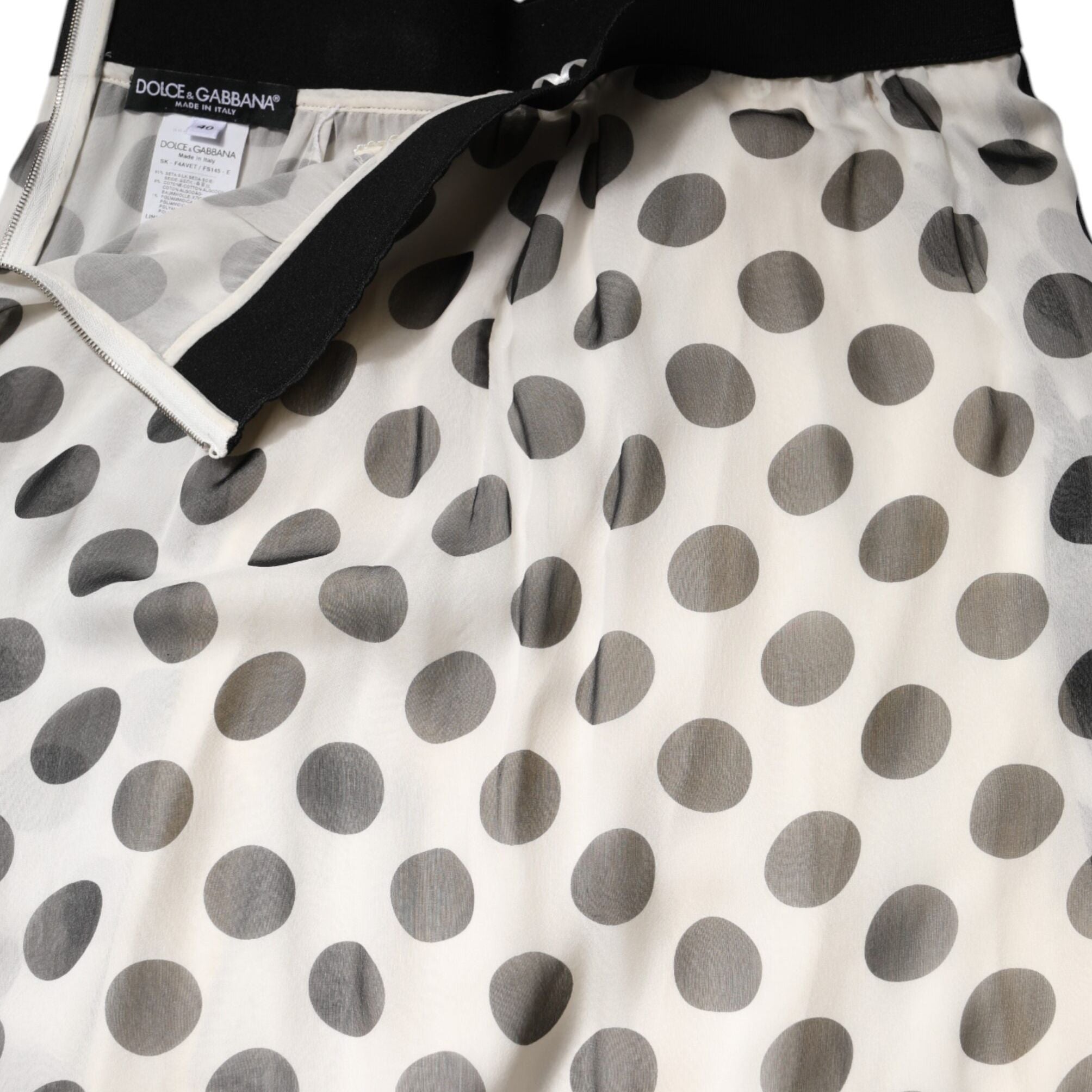 Dolce & Gabbana White Black Polka Dots Knee Length Skirt