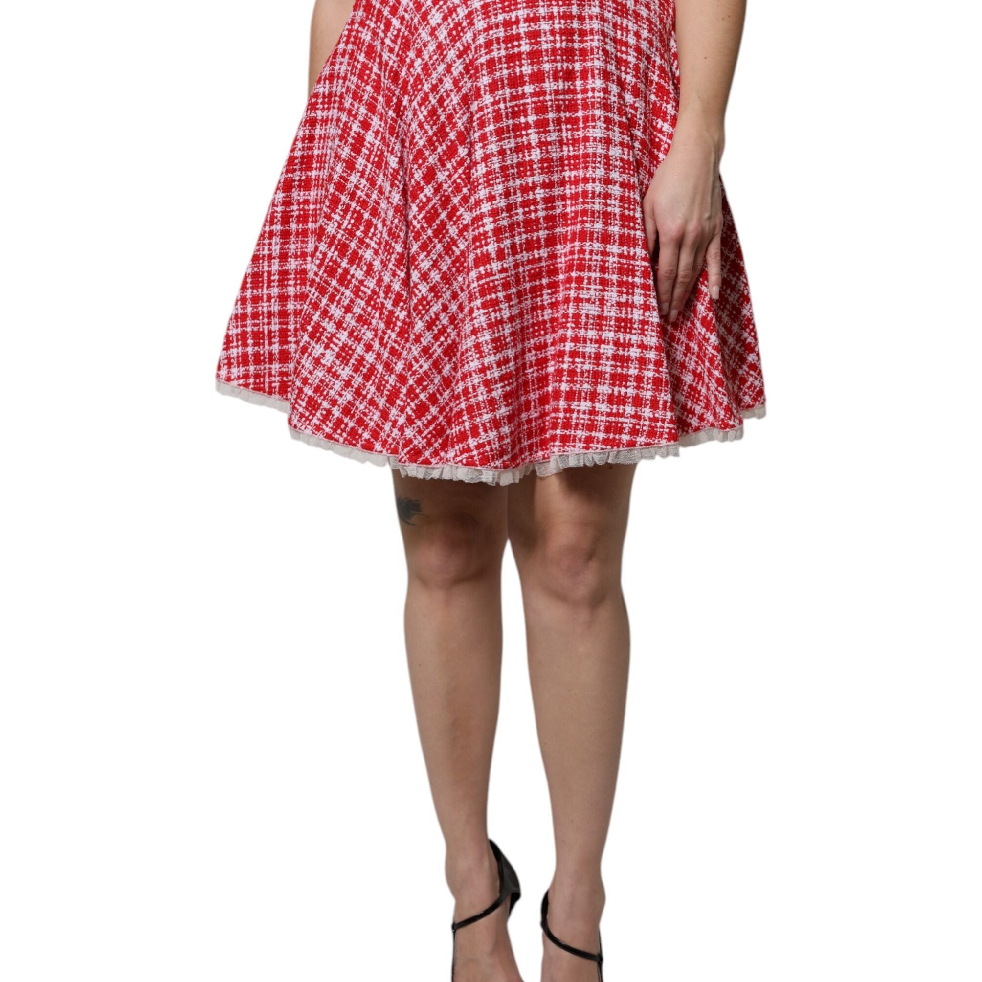 Dolce & Gabbana Red White High Waist A-line Above Knee Skirt