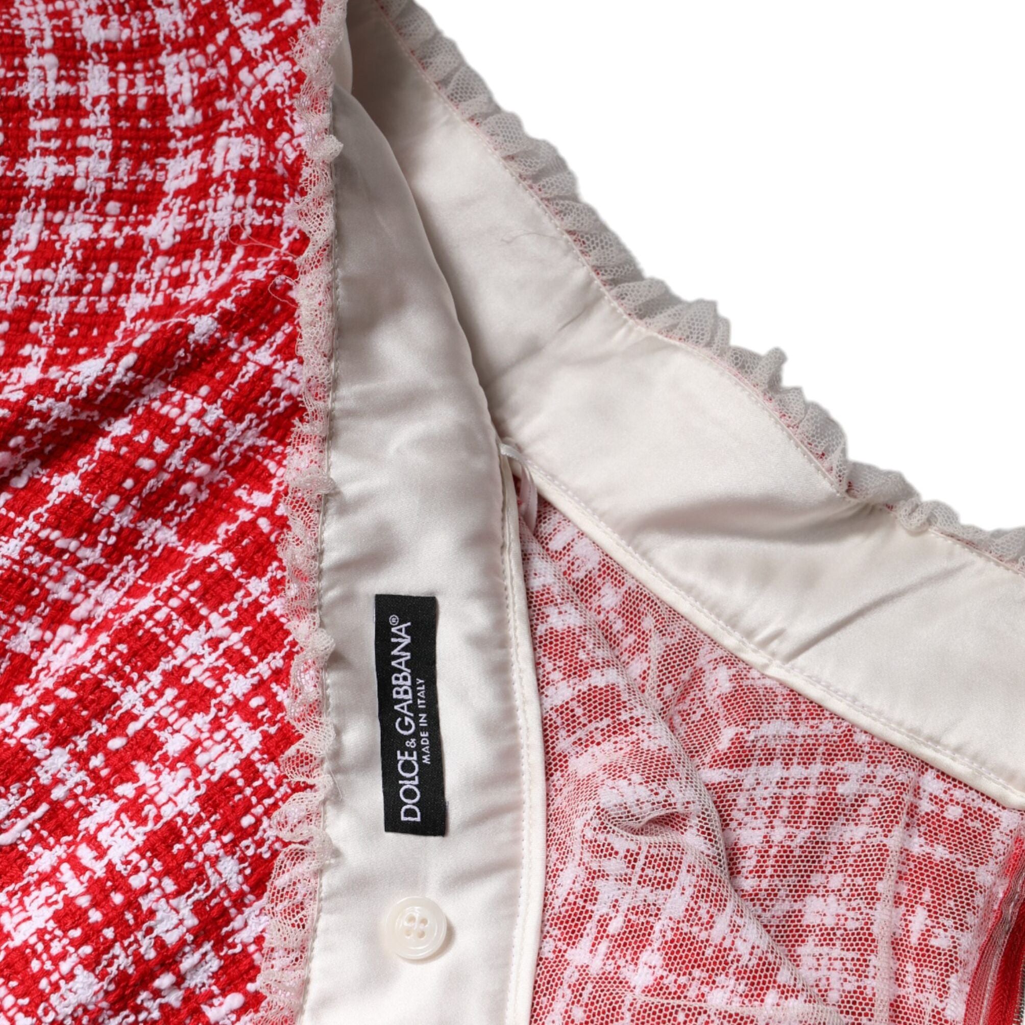 Dolce & Gabbana Red White High Waist A-line Above Knee Skirt