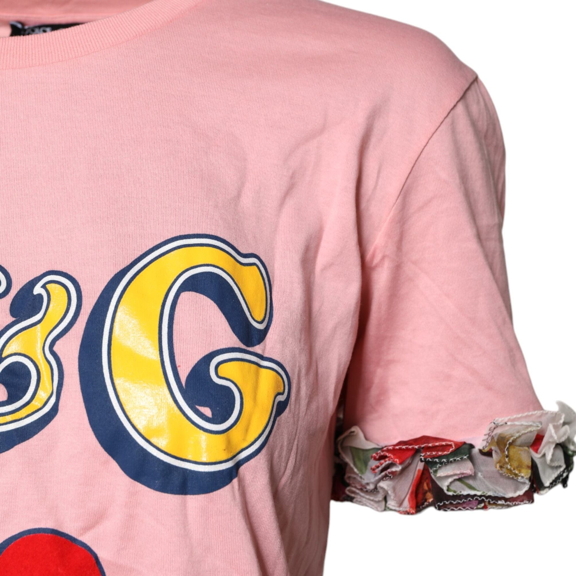 Dolce & Gabbana Pink Logo Print Cotton Crew Neck Tee T-shirt