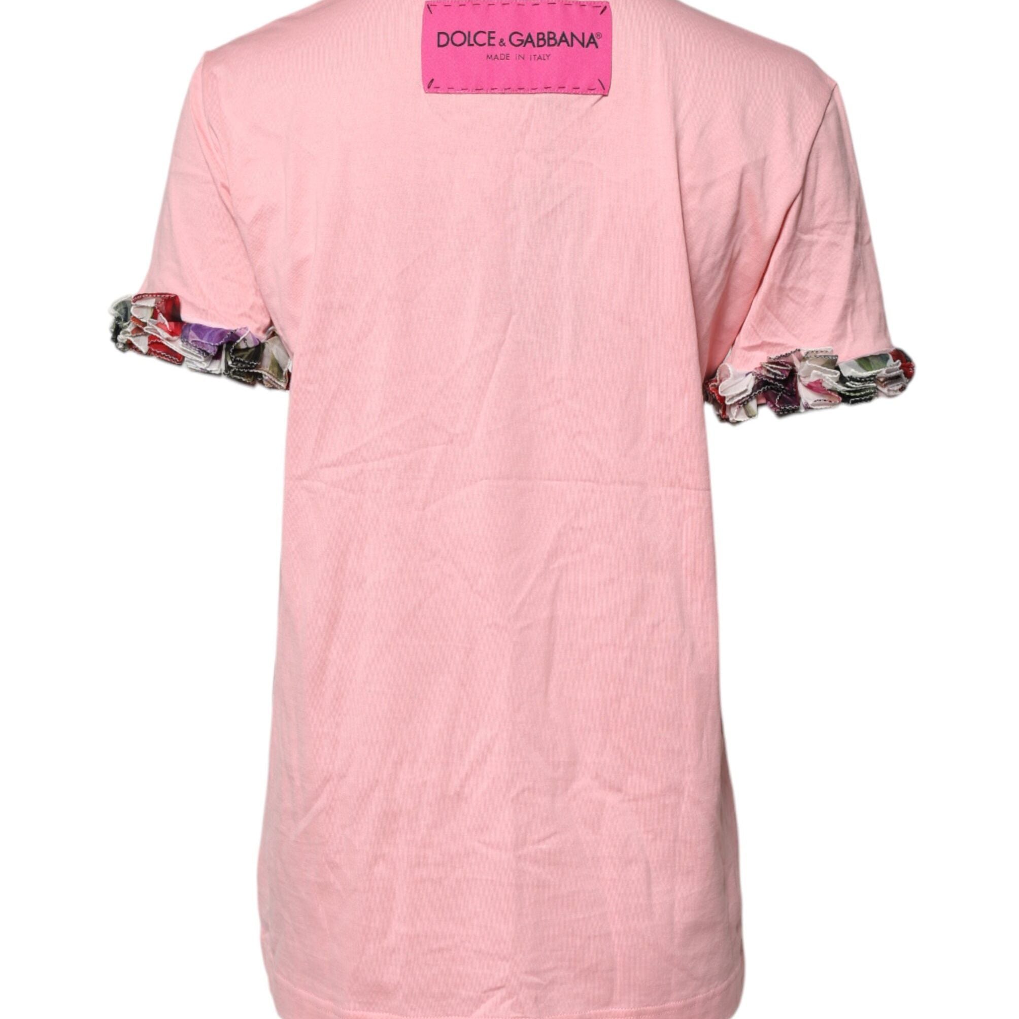 Dolce & Gabbana Pink Logo Print Cotton Crew Neck Tee T-shirt