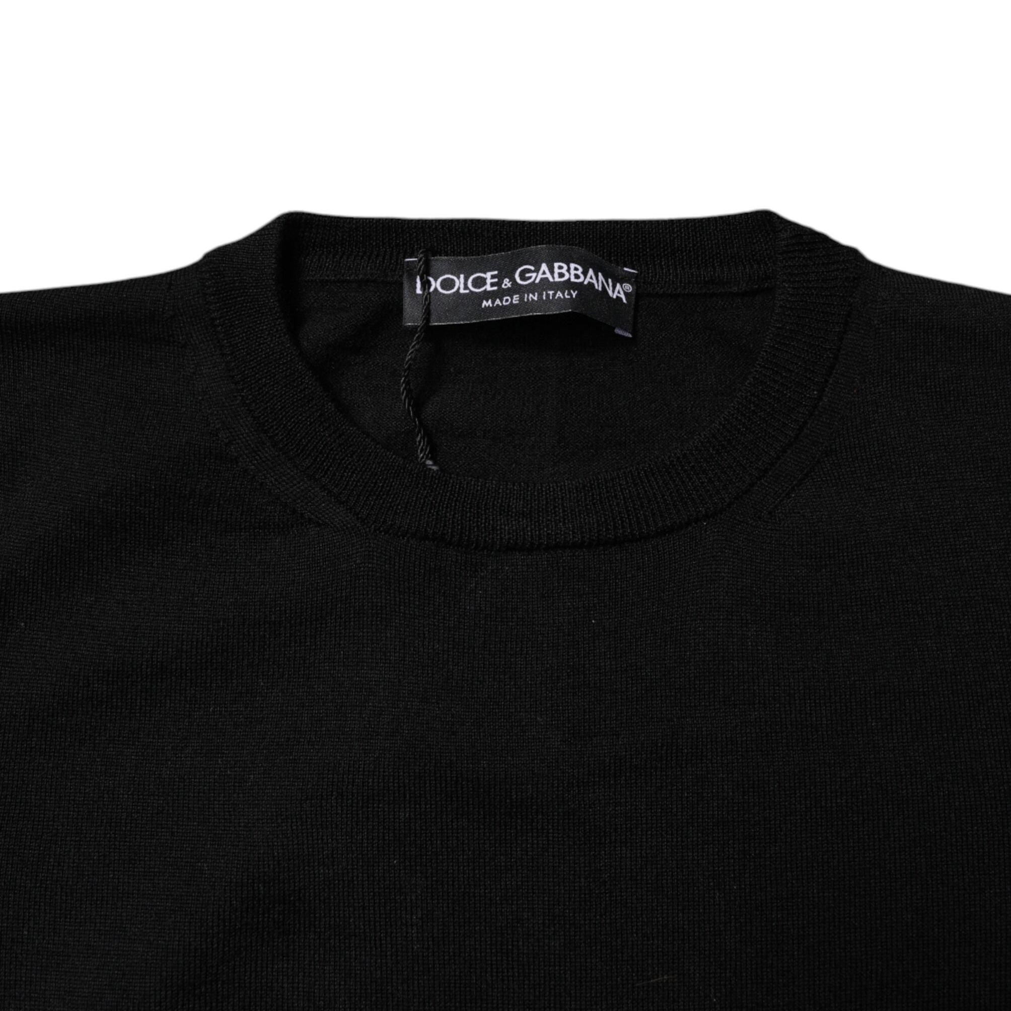 Dolce & Gabbana Black Wool Knit Crew Neck Pullover Sweater