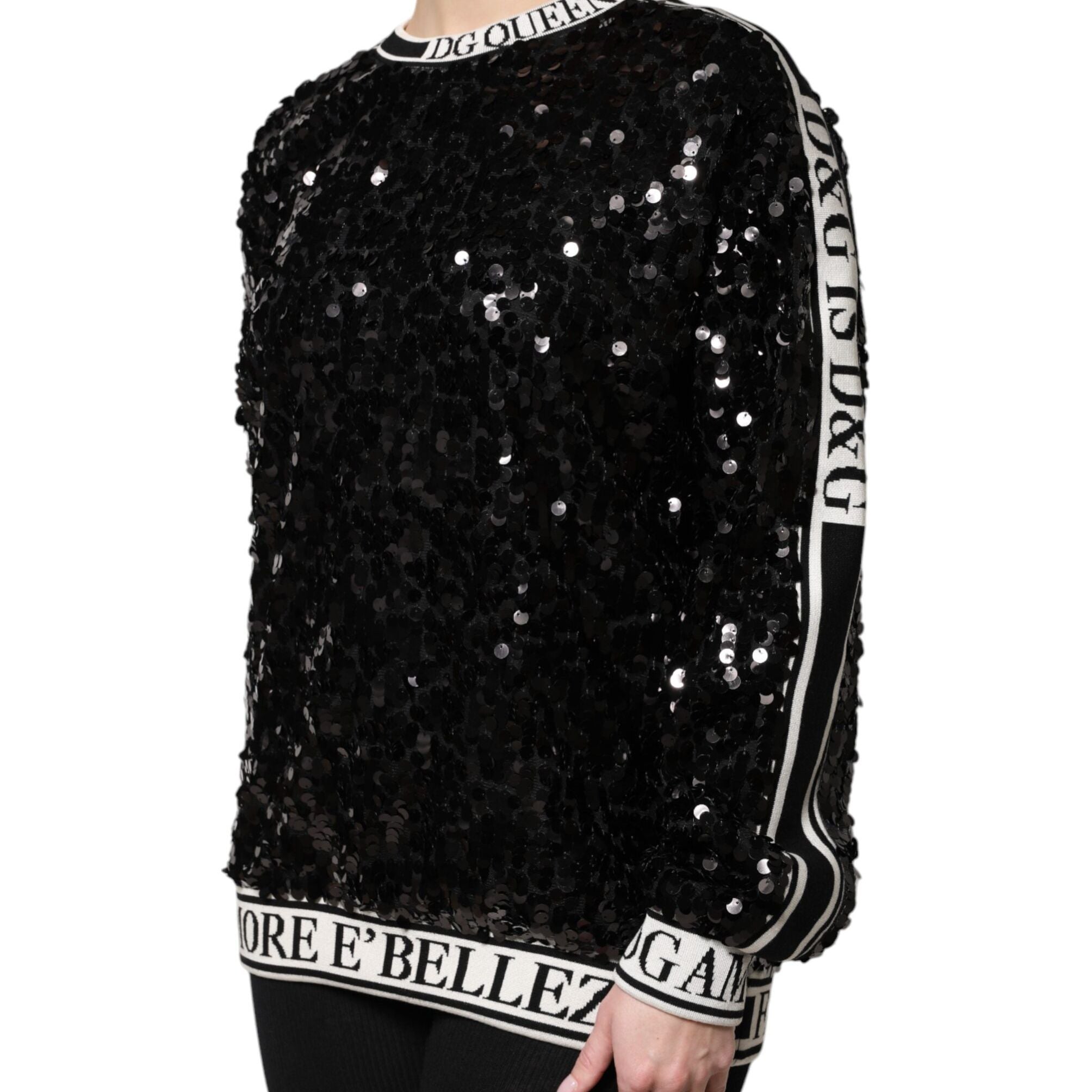 Dolce & Gabbana Black DG Queen Sequin Pullover Sweater