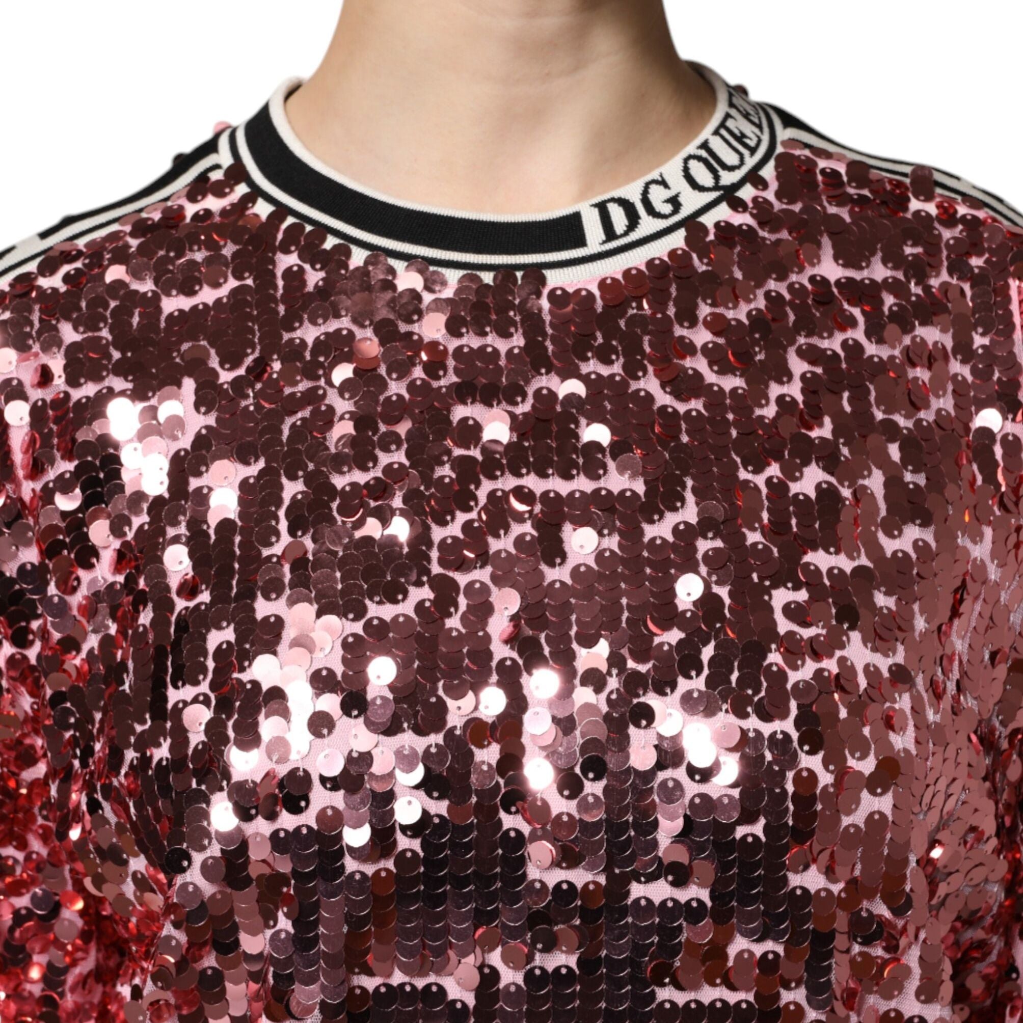 Dolce & Gabbana Pink DG Queen Sequin Pullover Sweater