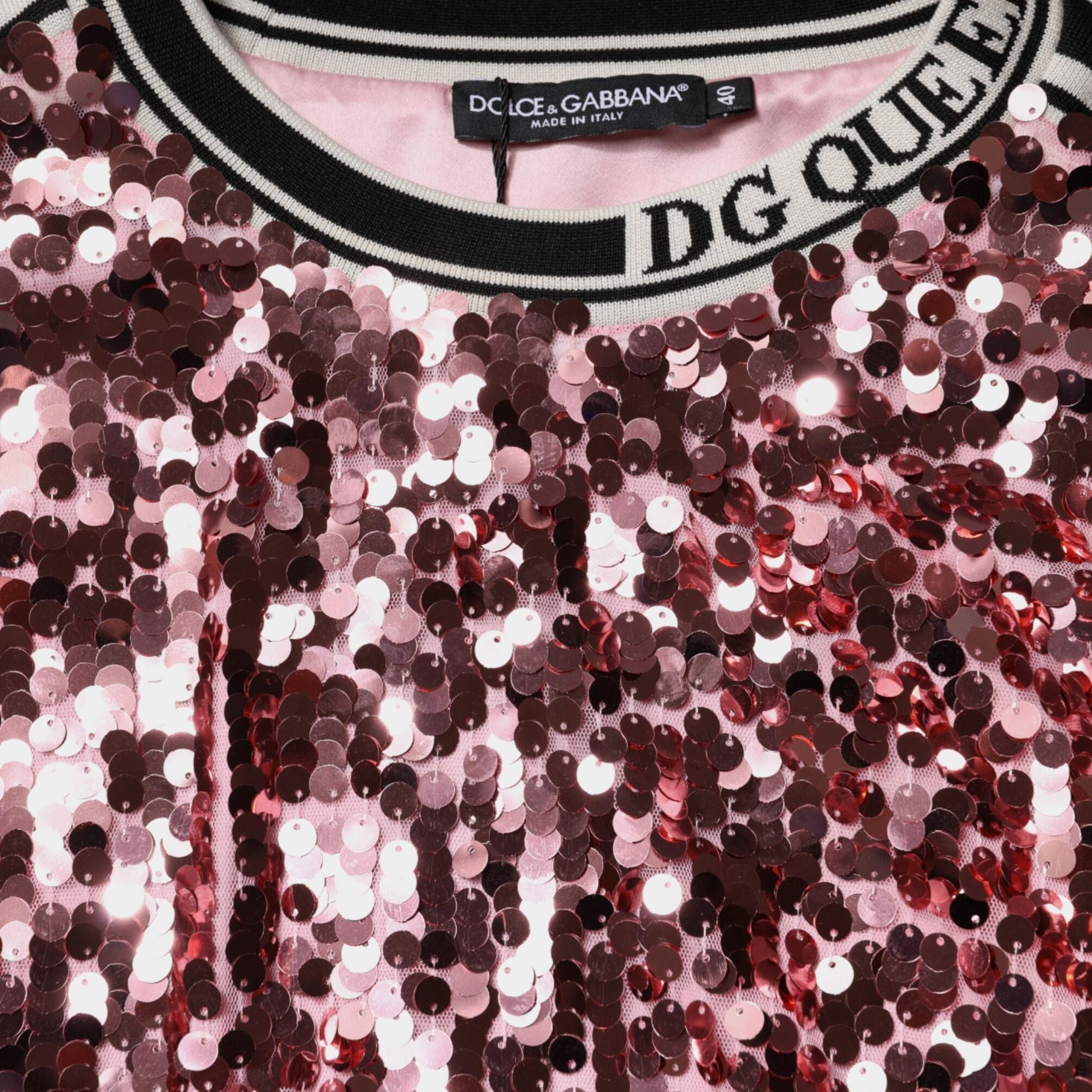 Dolce & Gabbana Pink DG Queen Sequin Pullover Sweater