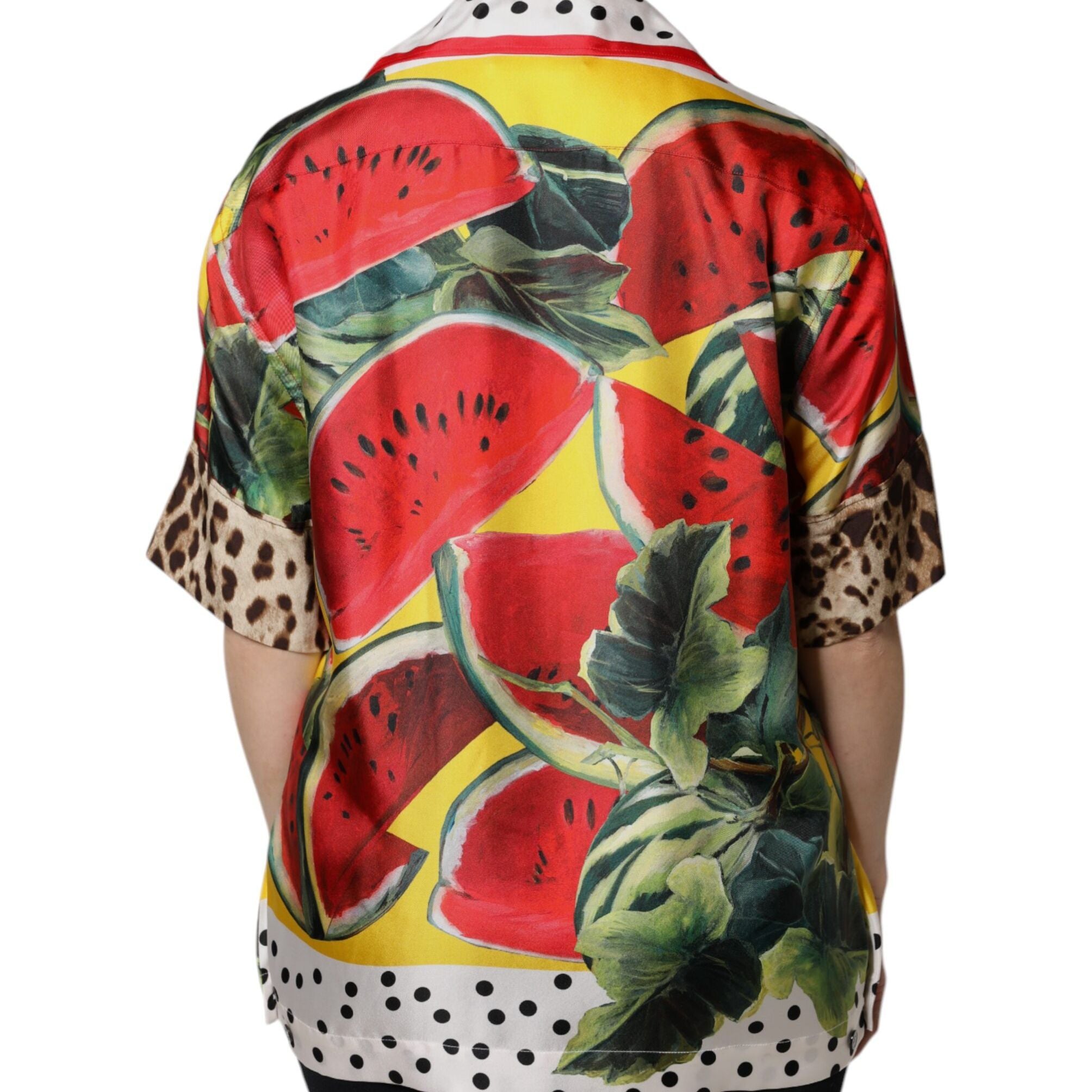 Dolce & Gabbana Multicolor Watermelon Collared Shirt Top