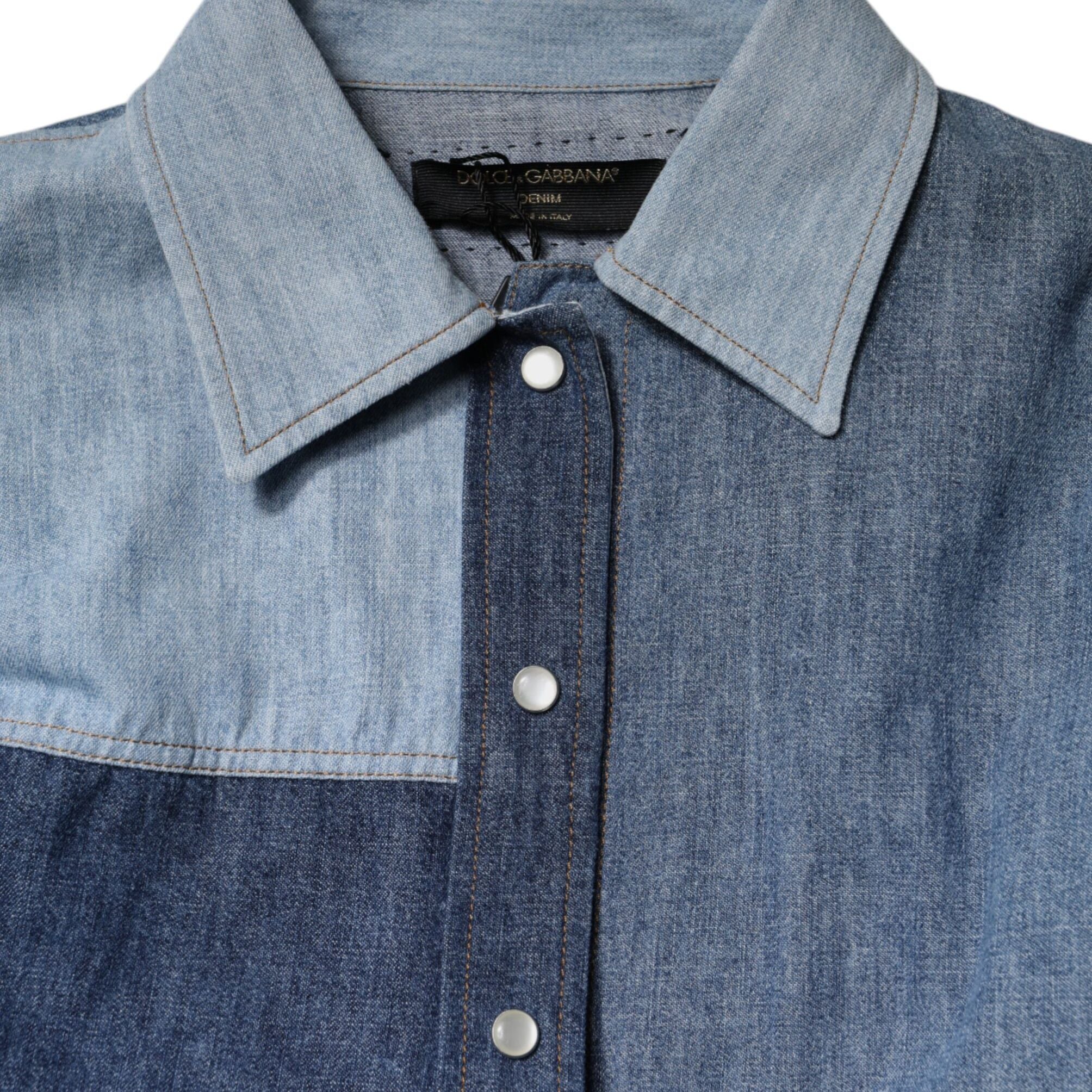 Dolce & Gabbana Blue Cotton Button Up Collared Long Sleeve Top