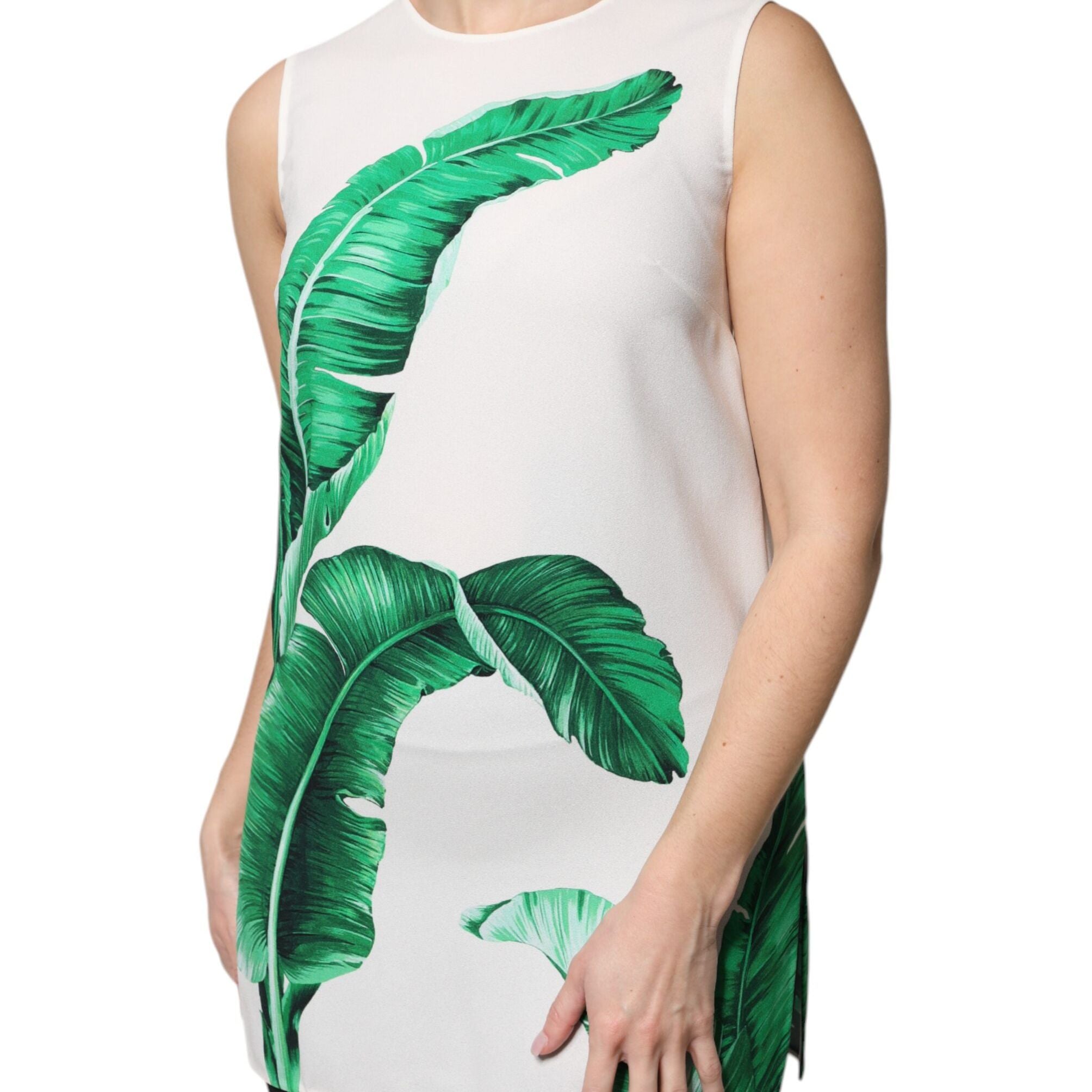 Dolce & Gabbana White Banana Leaf Print Round Neck Tank Top