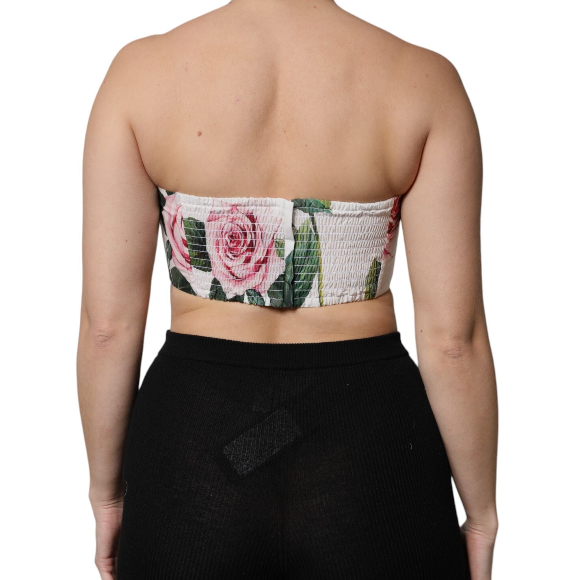 Dolce & Gabbana White Floral Print Cropped Bustier Corset Top
