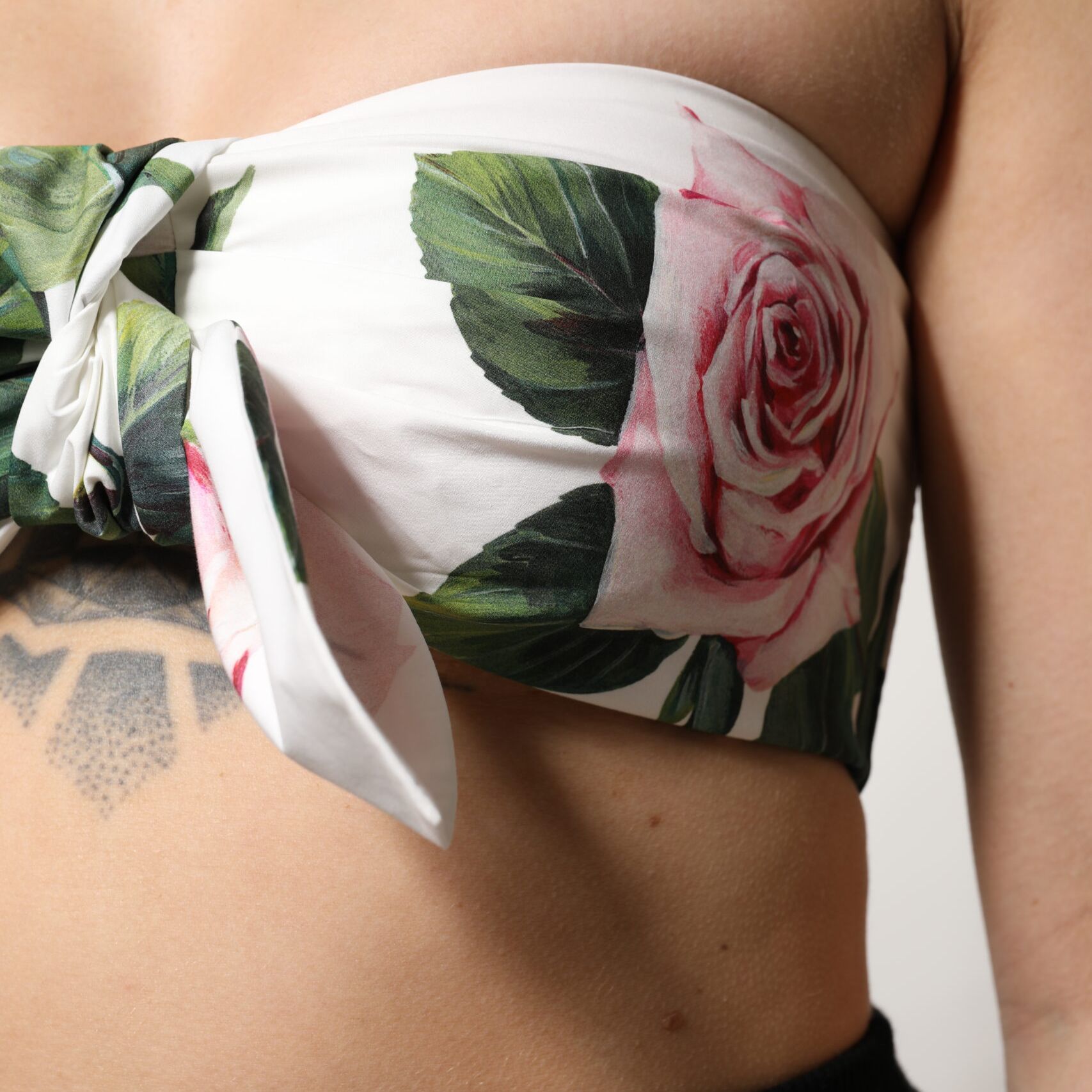 Dolce & Gabbana White Floral Print Cropped Bustier Corset Top