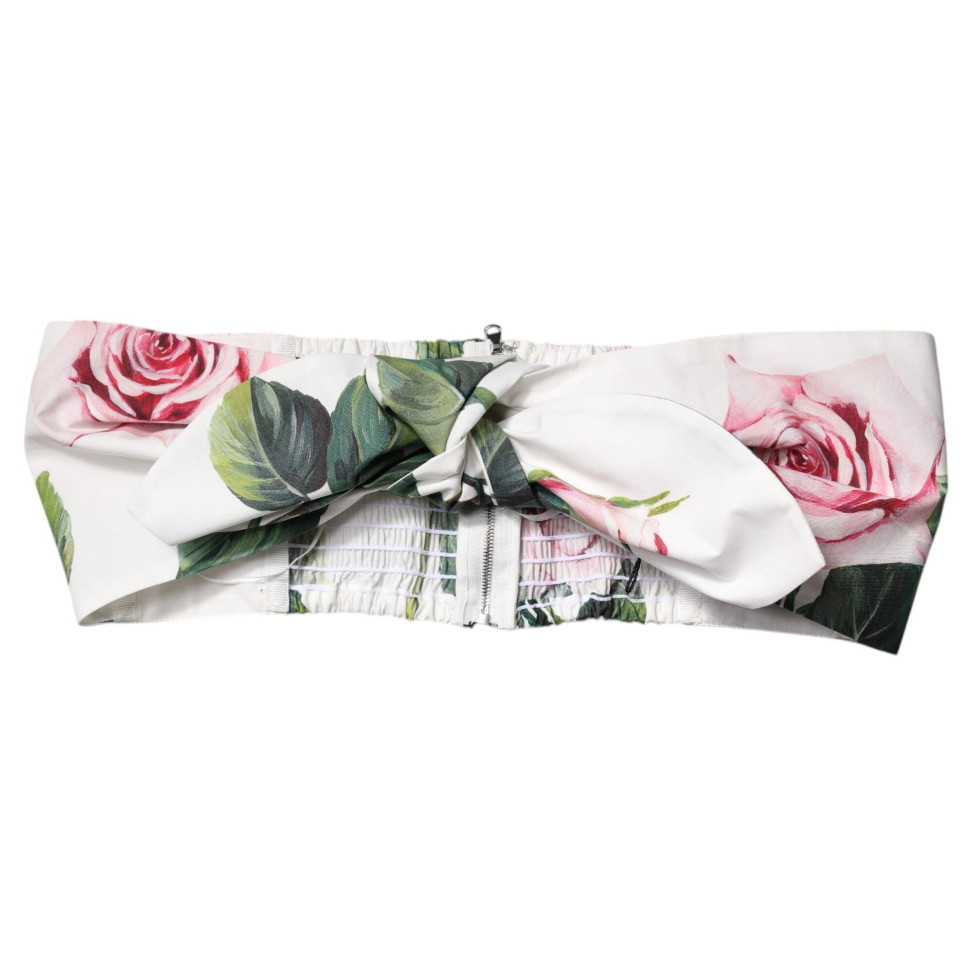 Dolce & Gabbana White Floral Print Cropped Bustier Corset Top