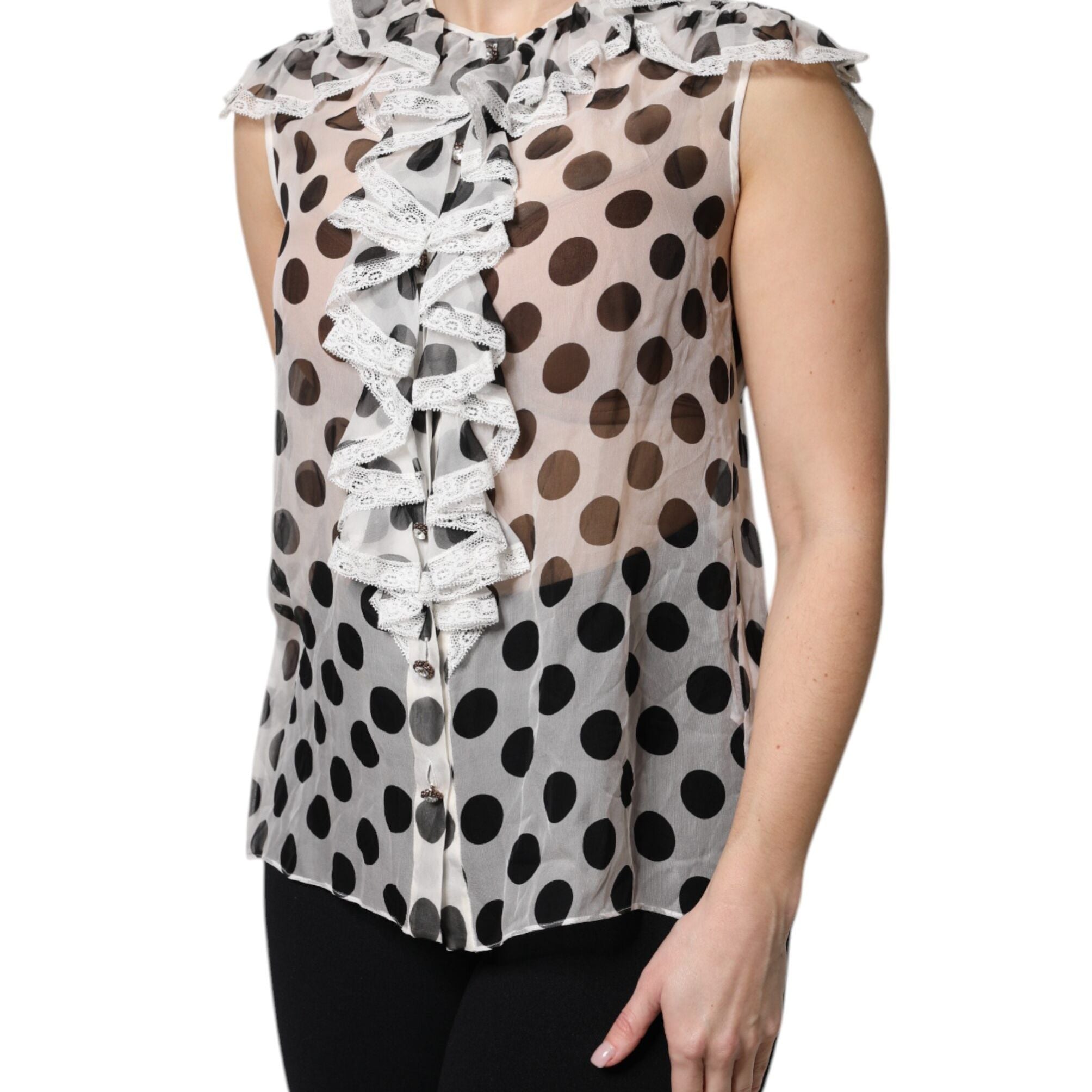 Dolce & Gabbana White Black Polka Dot Cotton Sleeveless Top