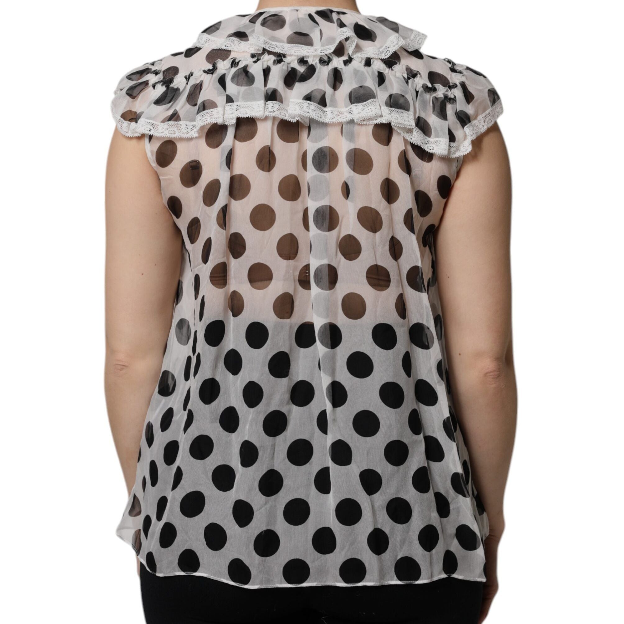 Dolce & Gabbana White Black Polka Dot Cotton Sleeveless Top
