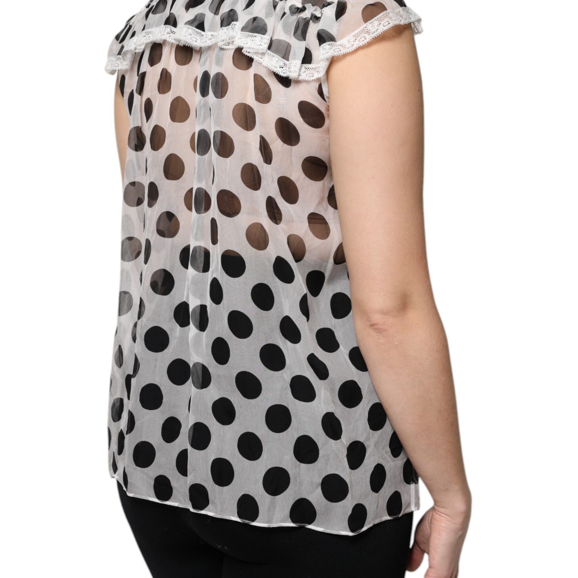 Dolce & Gabbana White Black Polka Dot Cotton Sleeveless Top