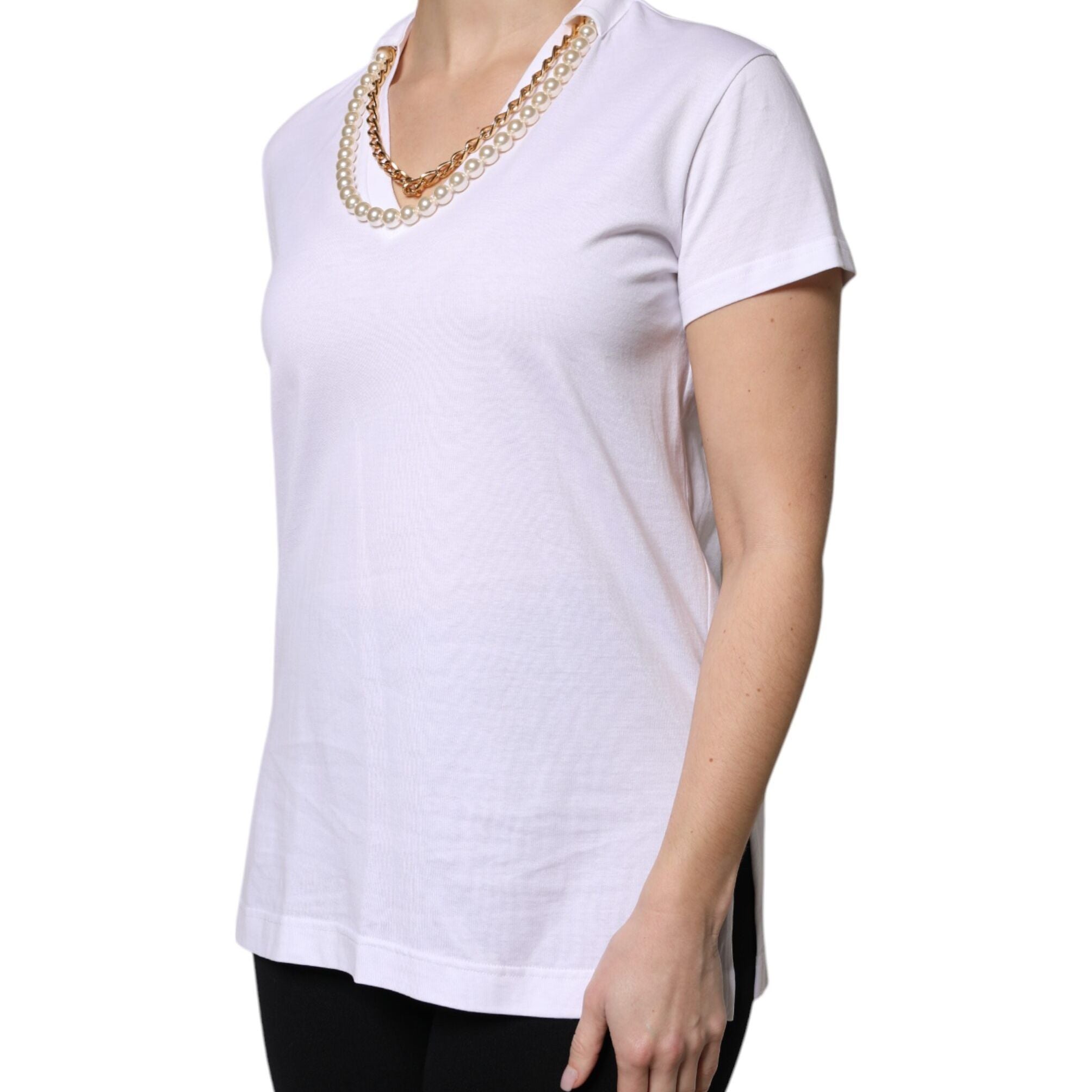 Dolce & Gabbana White Necklace Cotton Short Sleeve T-shirt