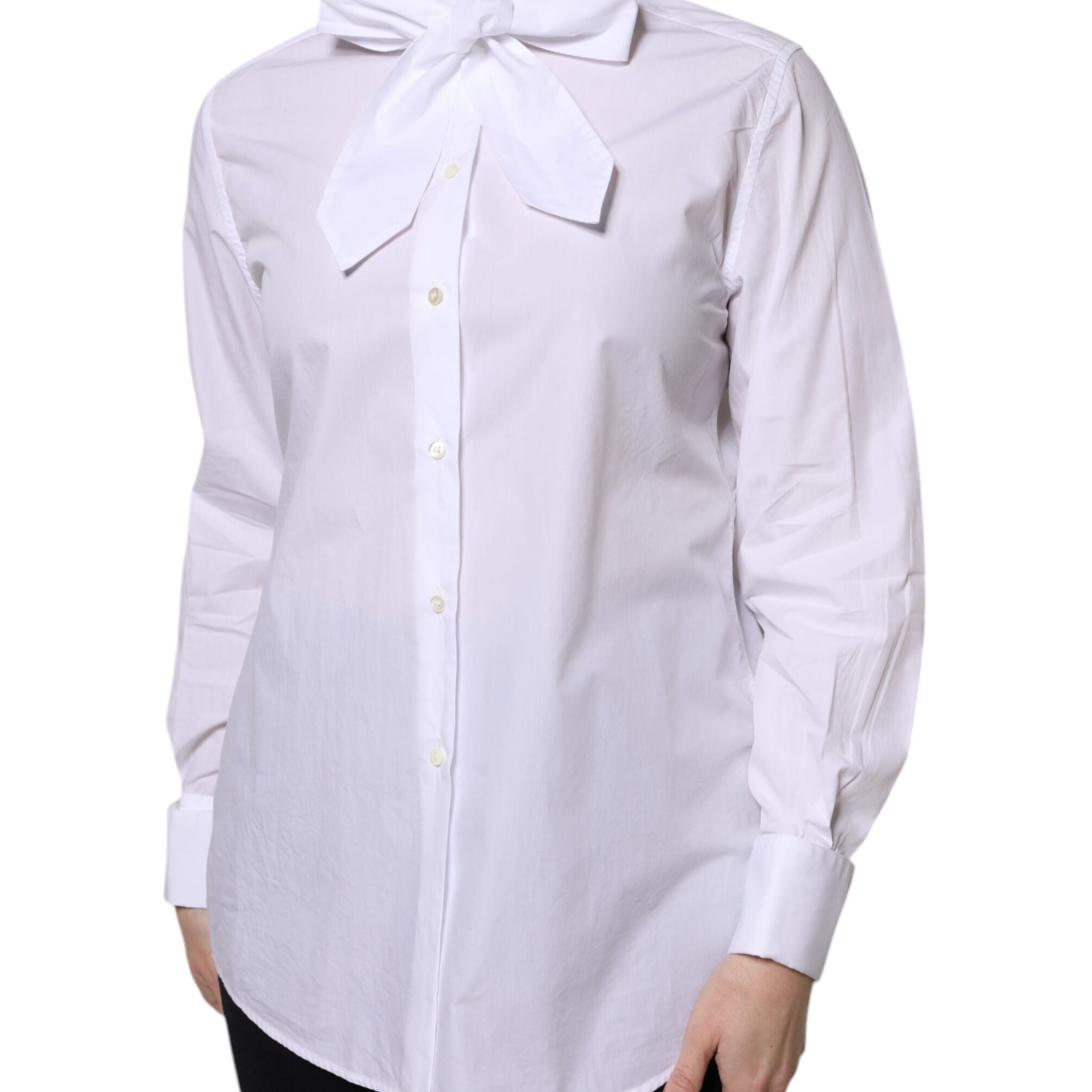 Dolce & Gabbana White Ascot Collar Long Sleeve Blouse Top