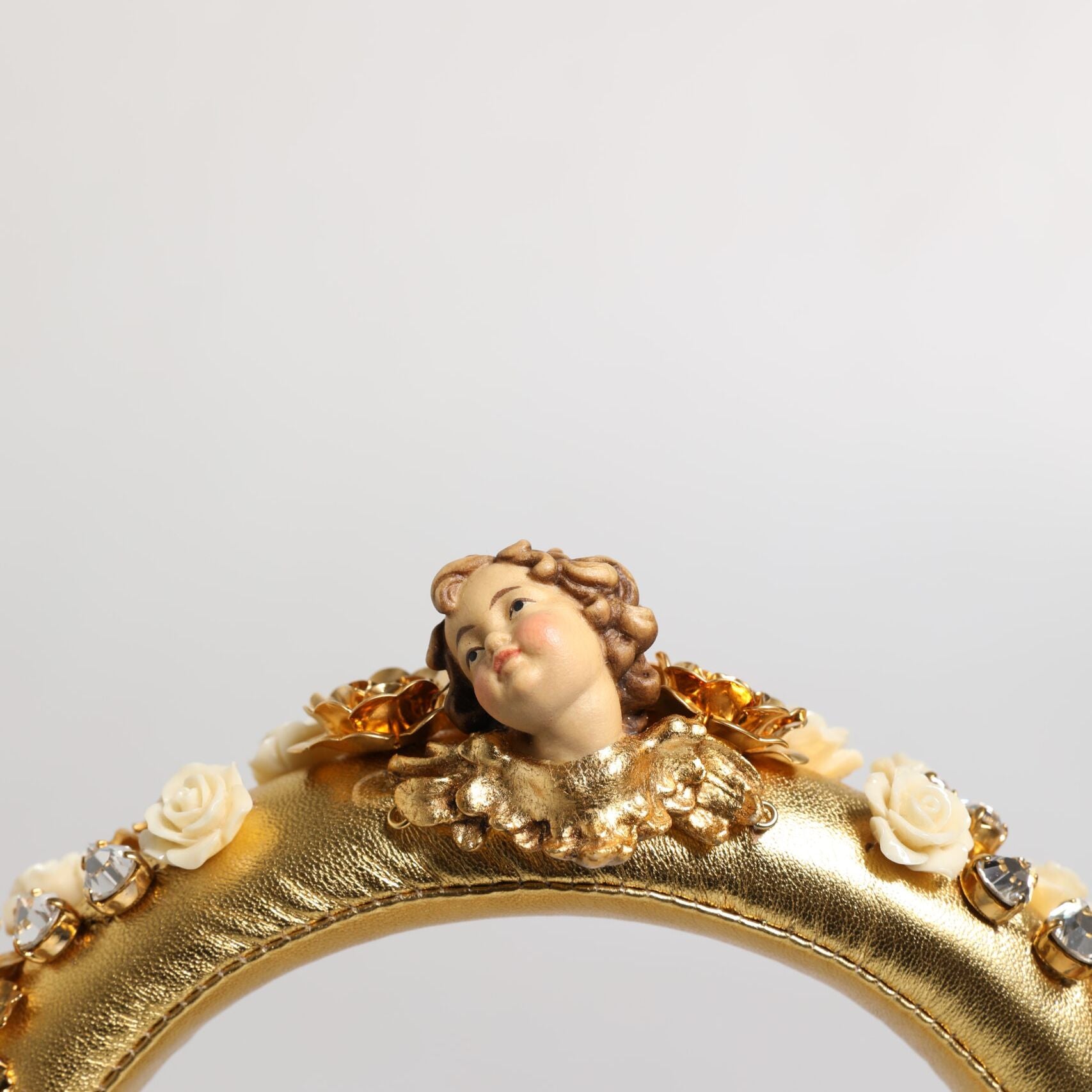 Dolce & Gabbana Gold Leather Floral Crystal Angel Headset Headphones