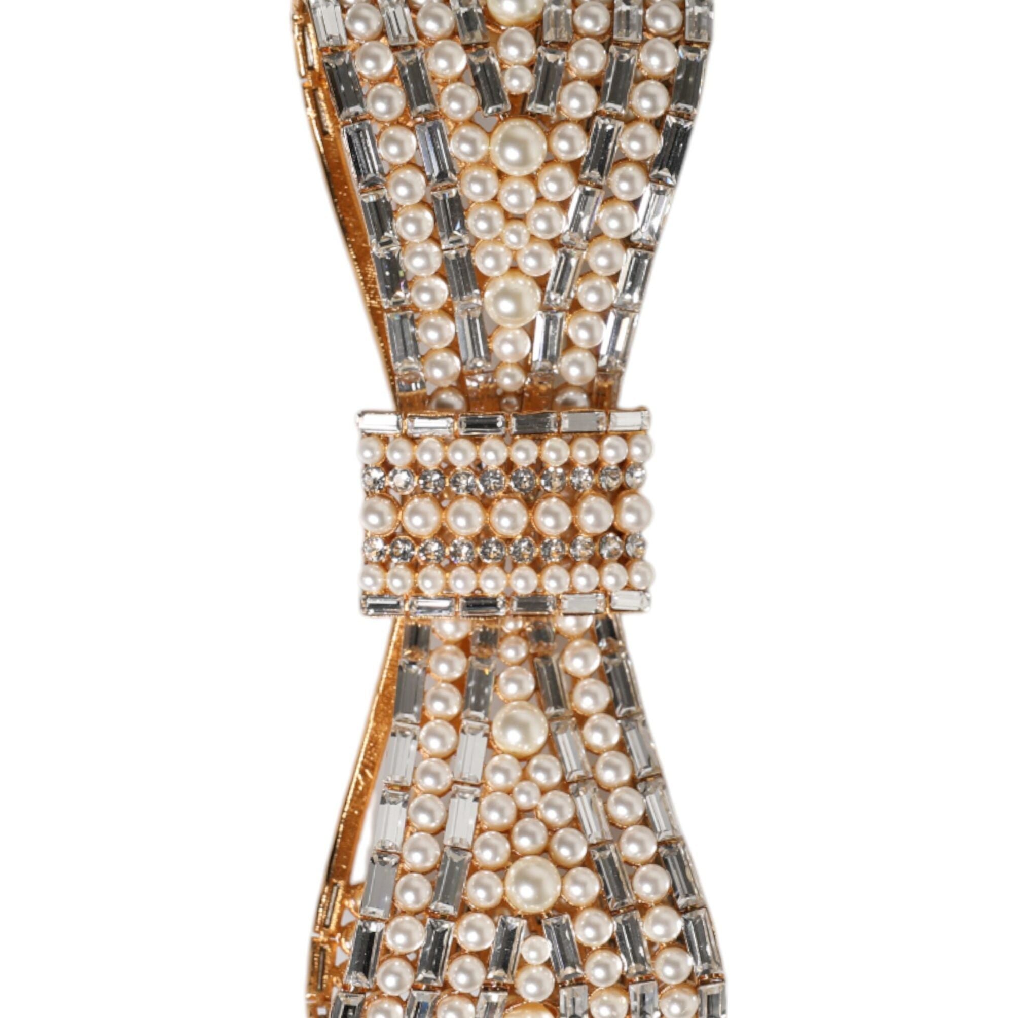 Dolce & Gabbana Gold Tone Brass Bow Crystal FauxPearl Embellished Brooch