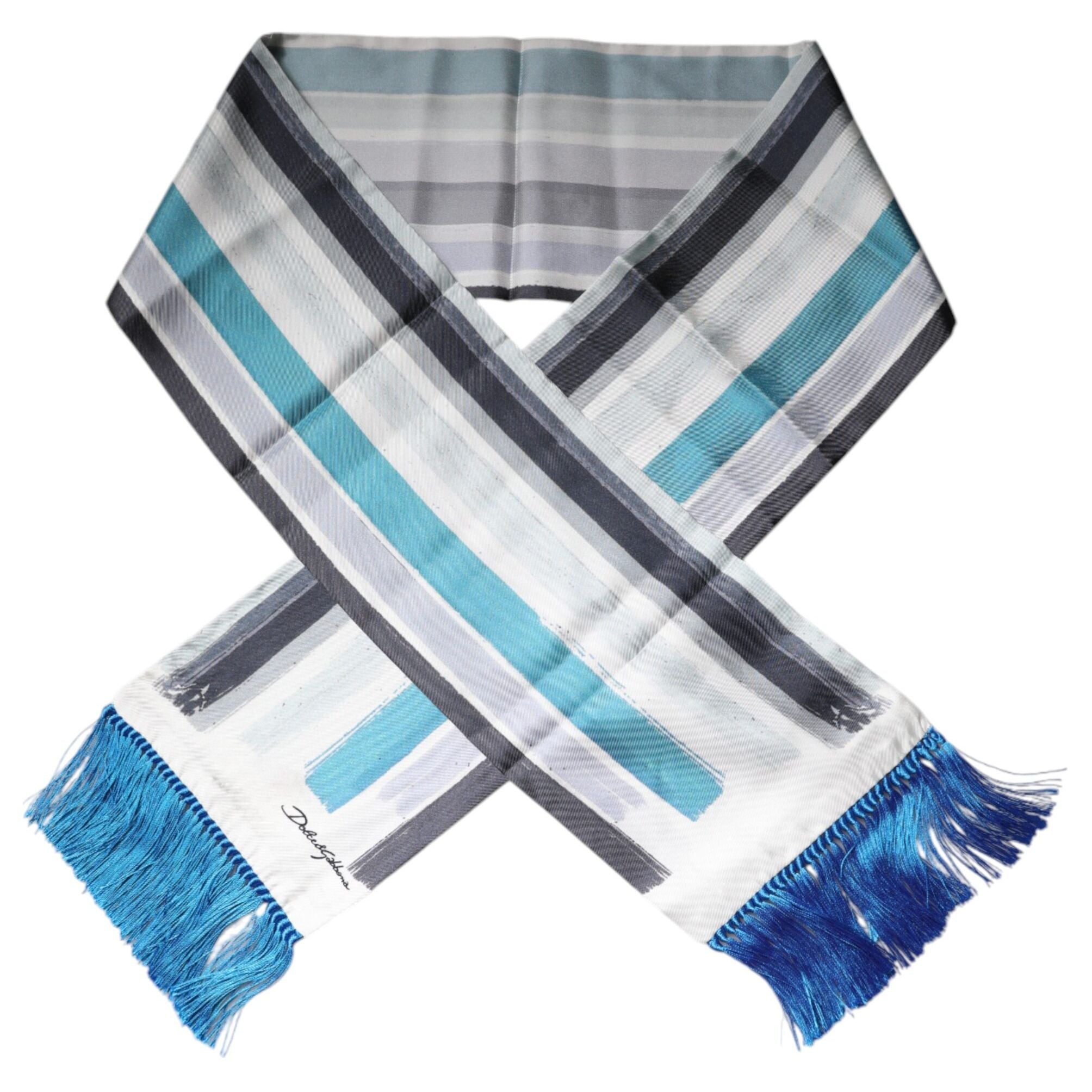 Dolce & Gabbana Multicolor Stripes Silk Fringes Neck Foulard Scarf
