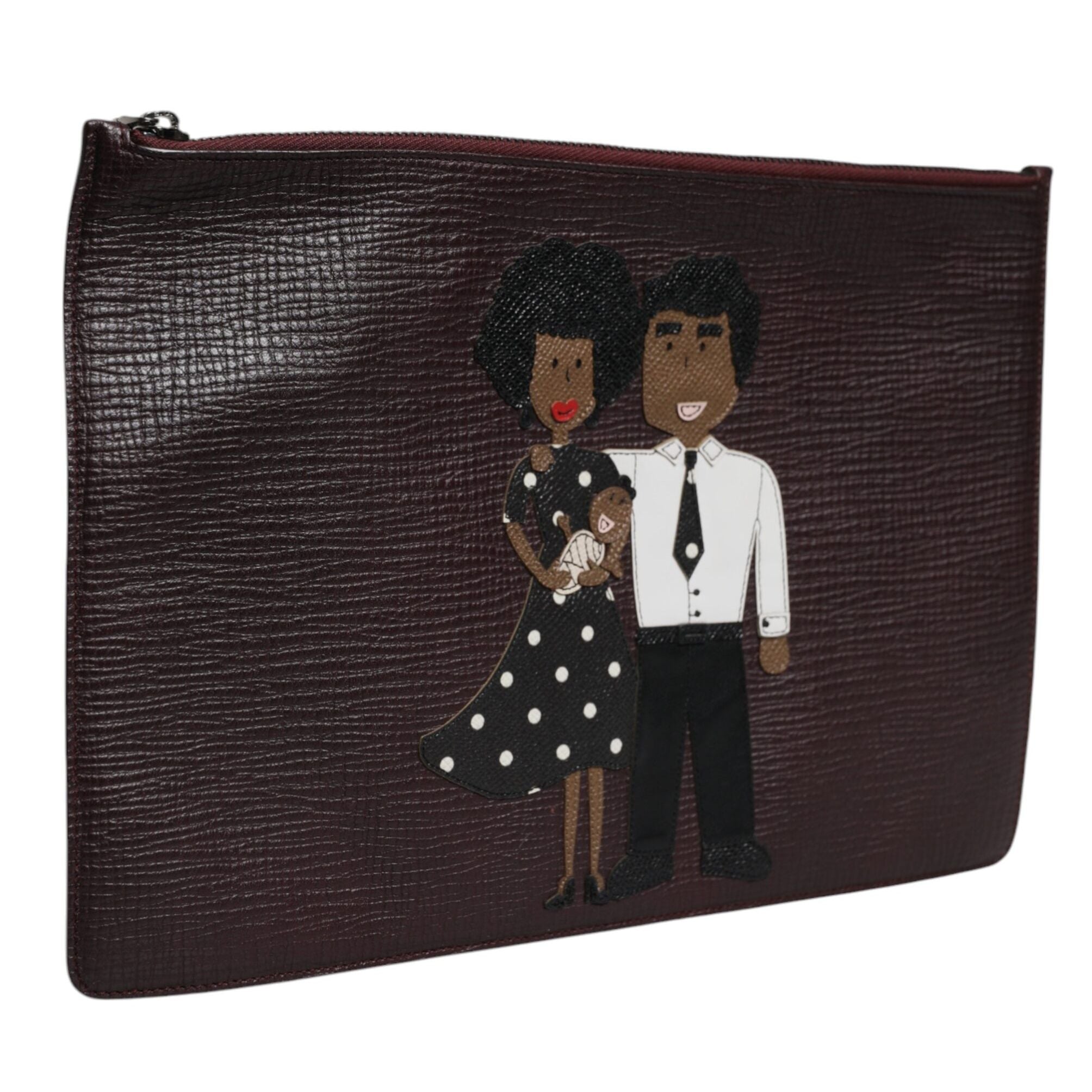 Dolce & Gabbana Brown Leather #DGFAMILY Embellished Men Clutch Pouch Bag