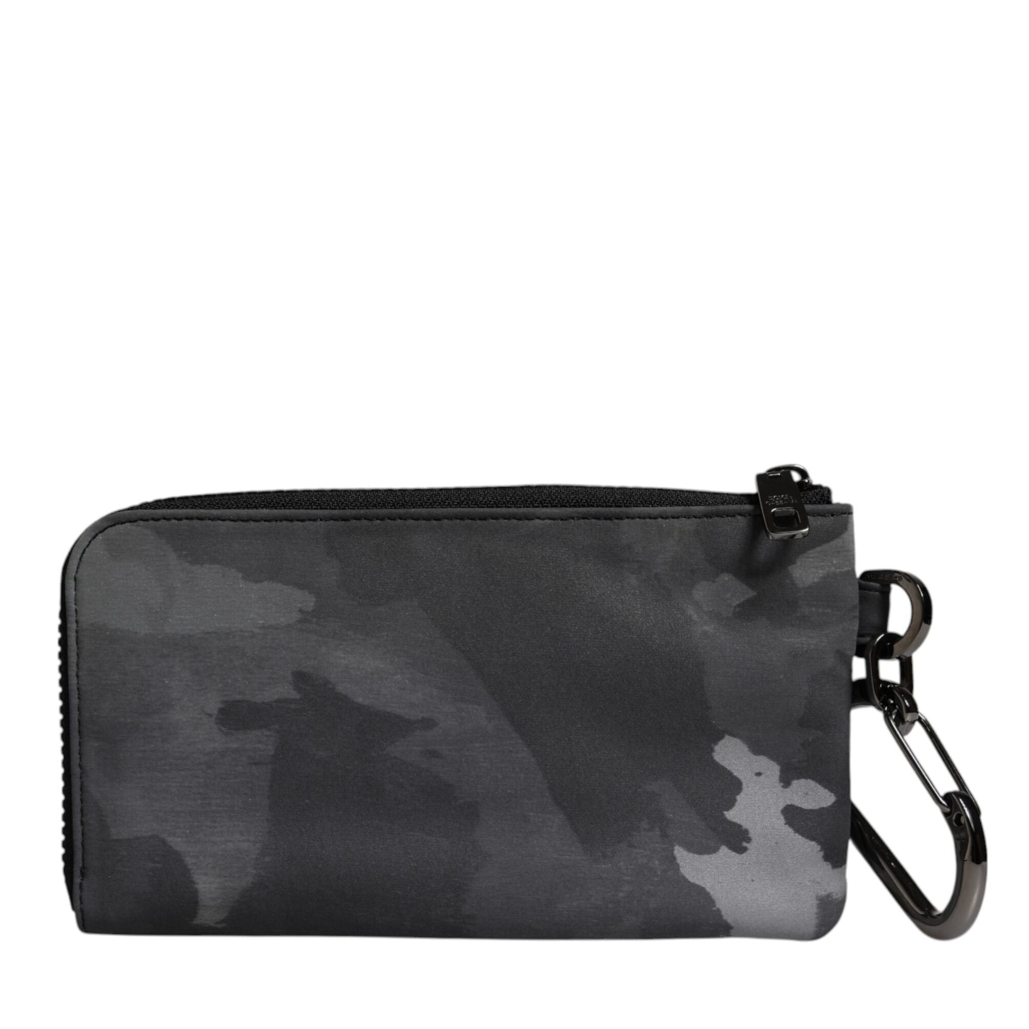 Dolce & Gabbana Black Gray Camouflage Logo Plaque Keyring Pouch Bag