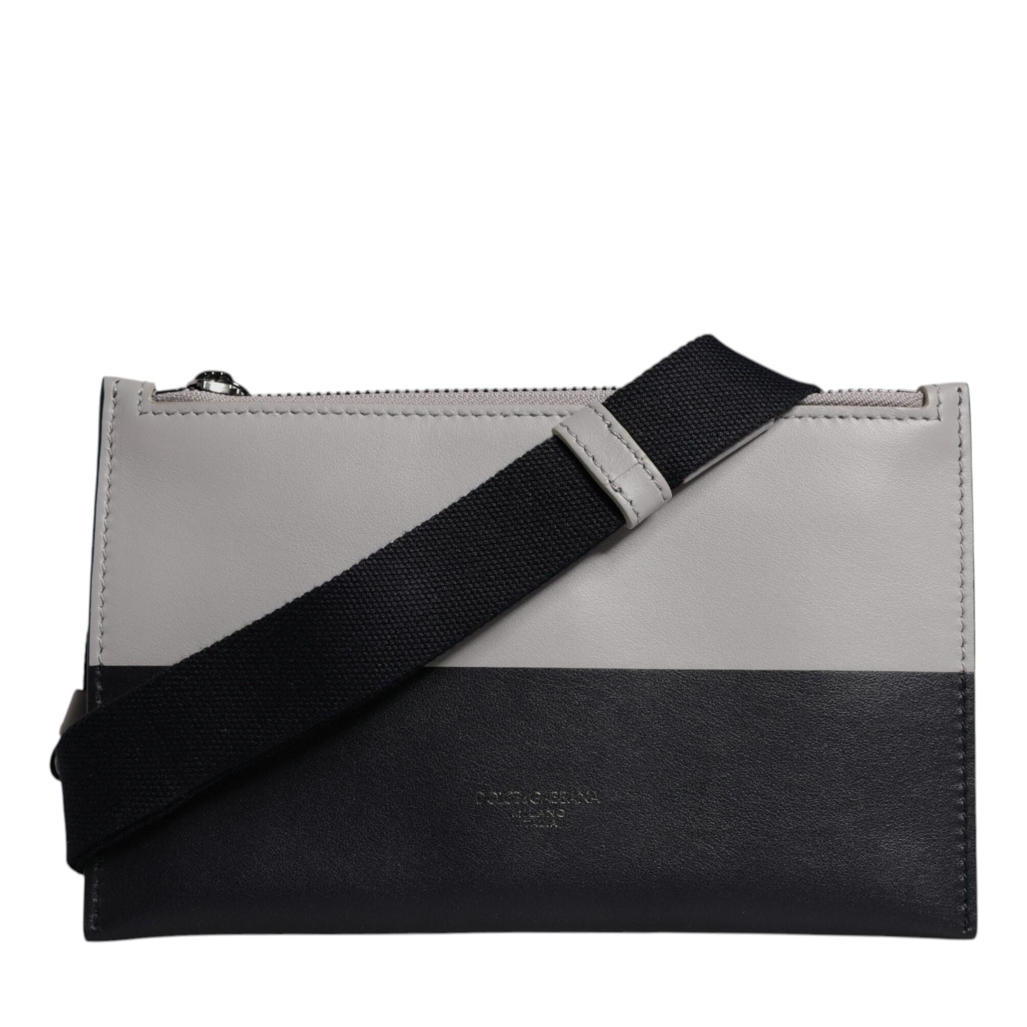 Dolce & Gabbana Black White Leather Logo Embossed Crossbody Bag