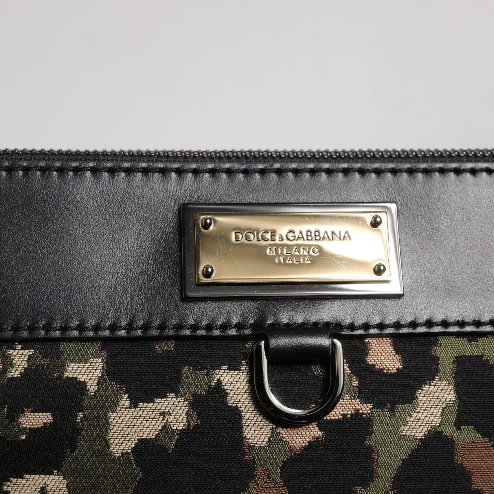 Dolce & Gabbana Multicolor Leopard Jacquard Print Logo Plaque Pouch Bag